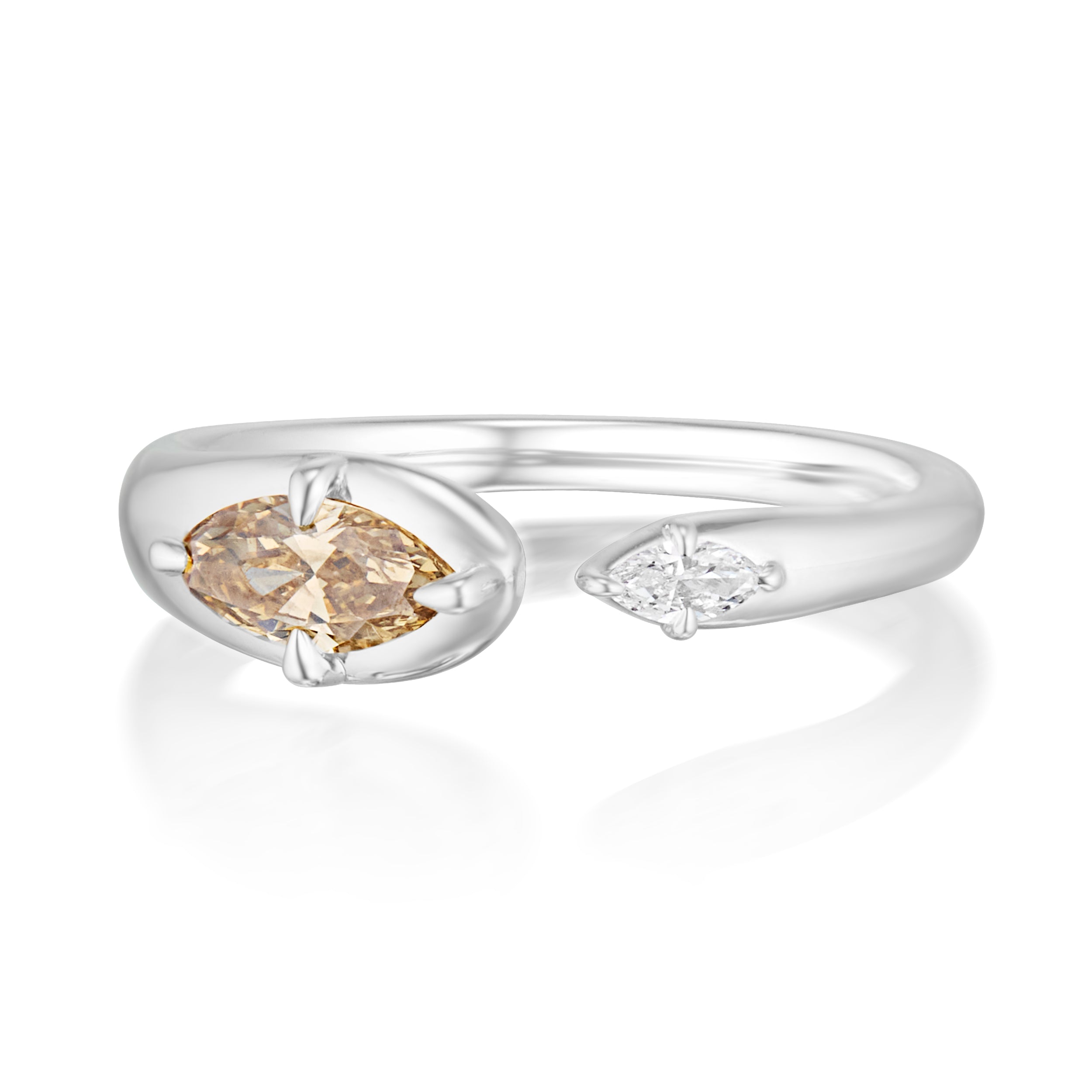 Alt="Vale Jewelry Rainfall Open Marquise Champagne Diamond Ring White Gold Front View"