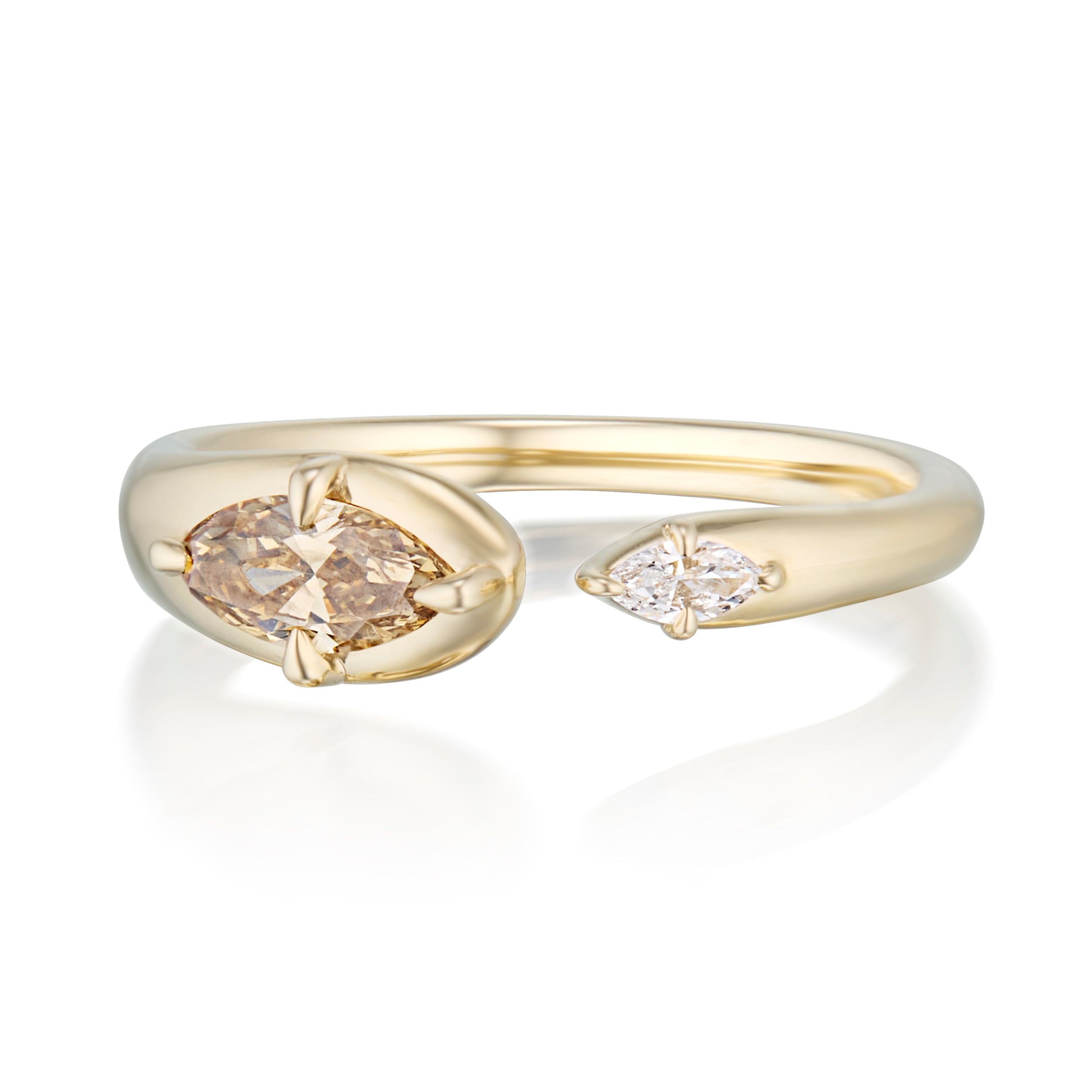 Alt="Vale Jewelry Rainfall Open Marquise Champagne Diamond Ring Yellow Gold Front View"