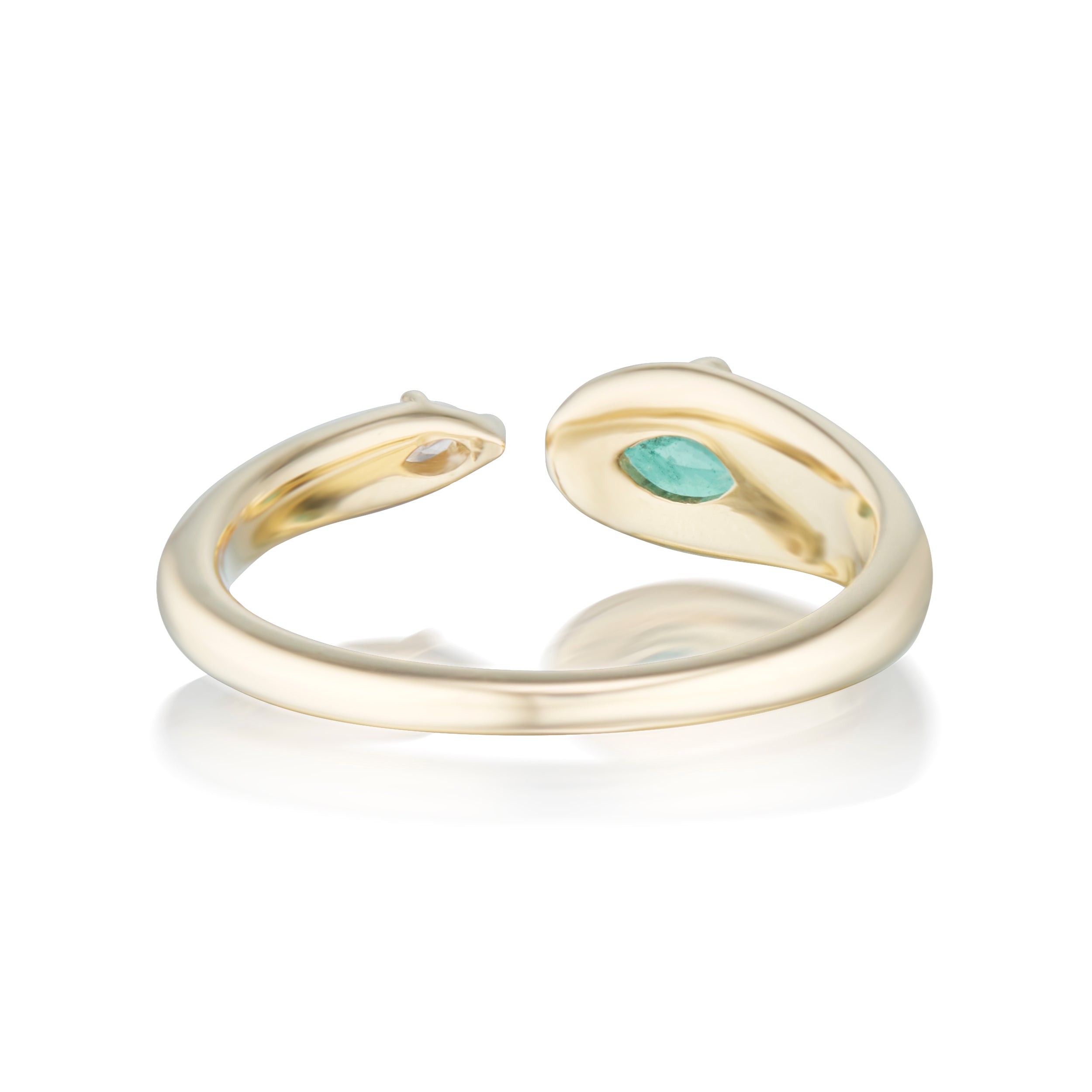 Alt="Vale Jewelry Rainfall Open Marquise Emerald Ring Yellow Gold Back View"