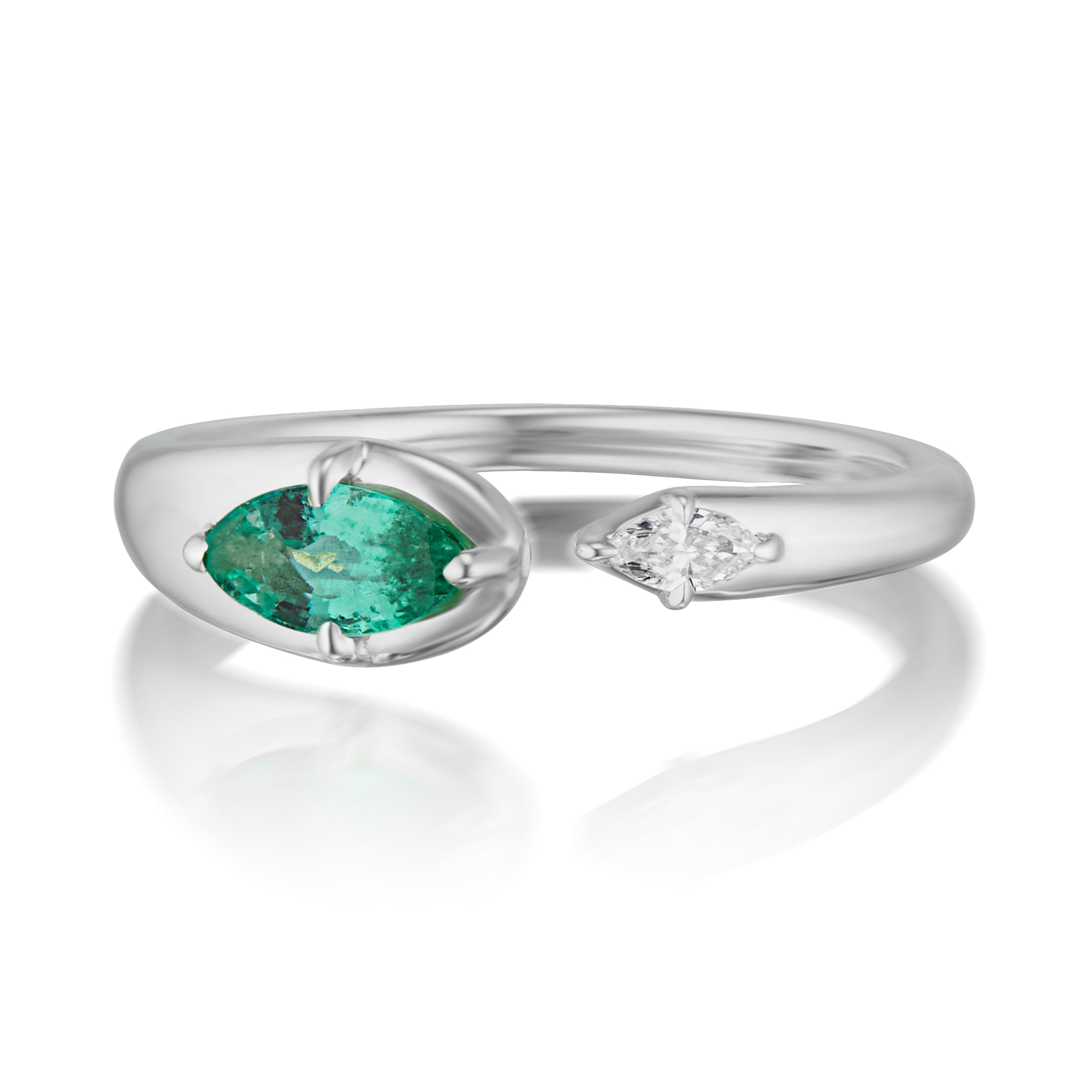 Alt="Vale Jewelry Rainfall Open Marquise Emerald Ring White Gold Front View"