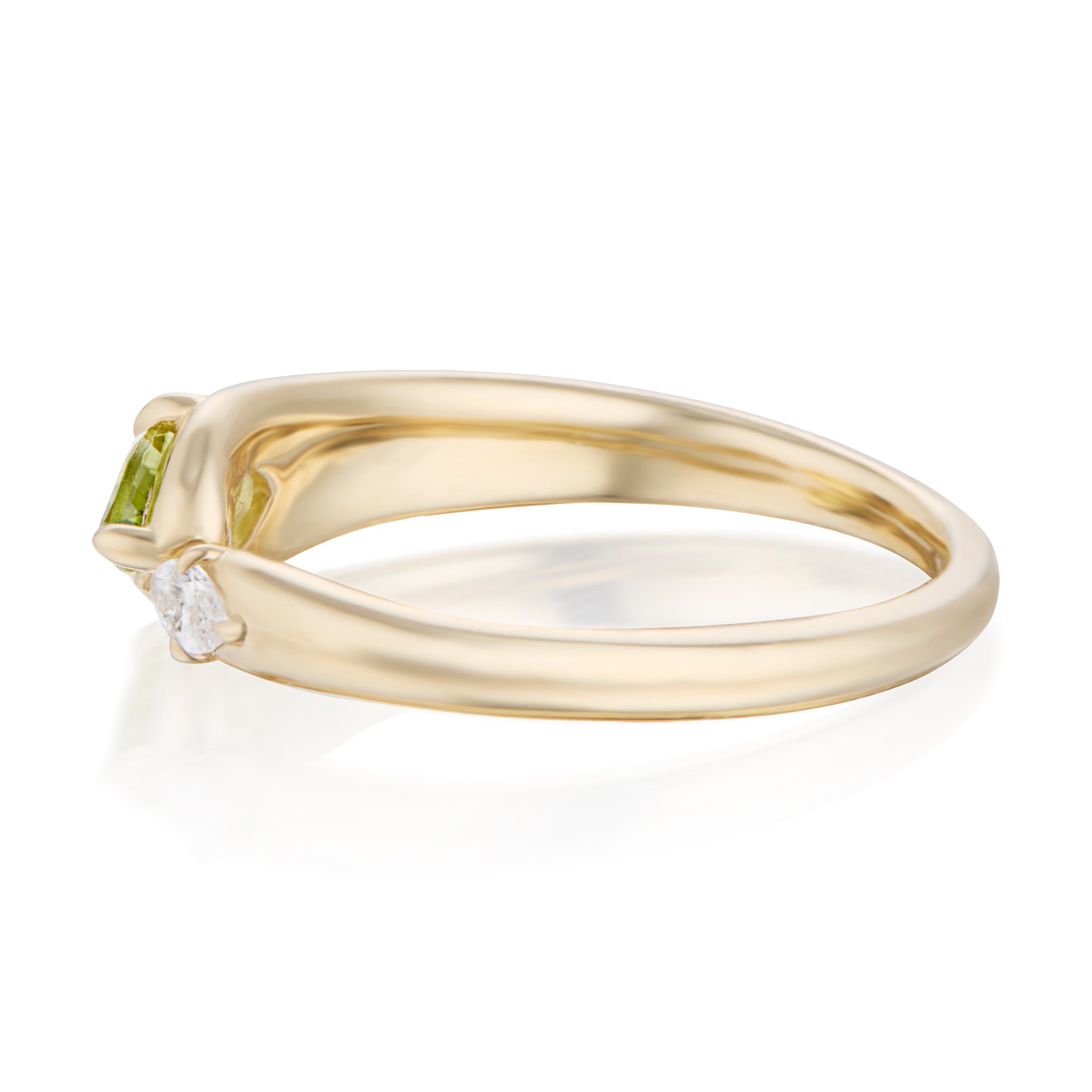 Alt="Vale Jewelry Rainfall Open Marquise Peridot Ring Yellow Gold Side View"