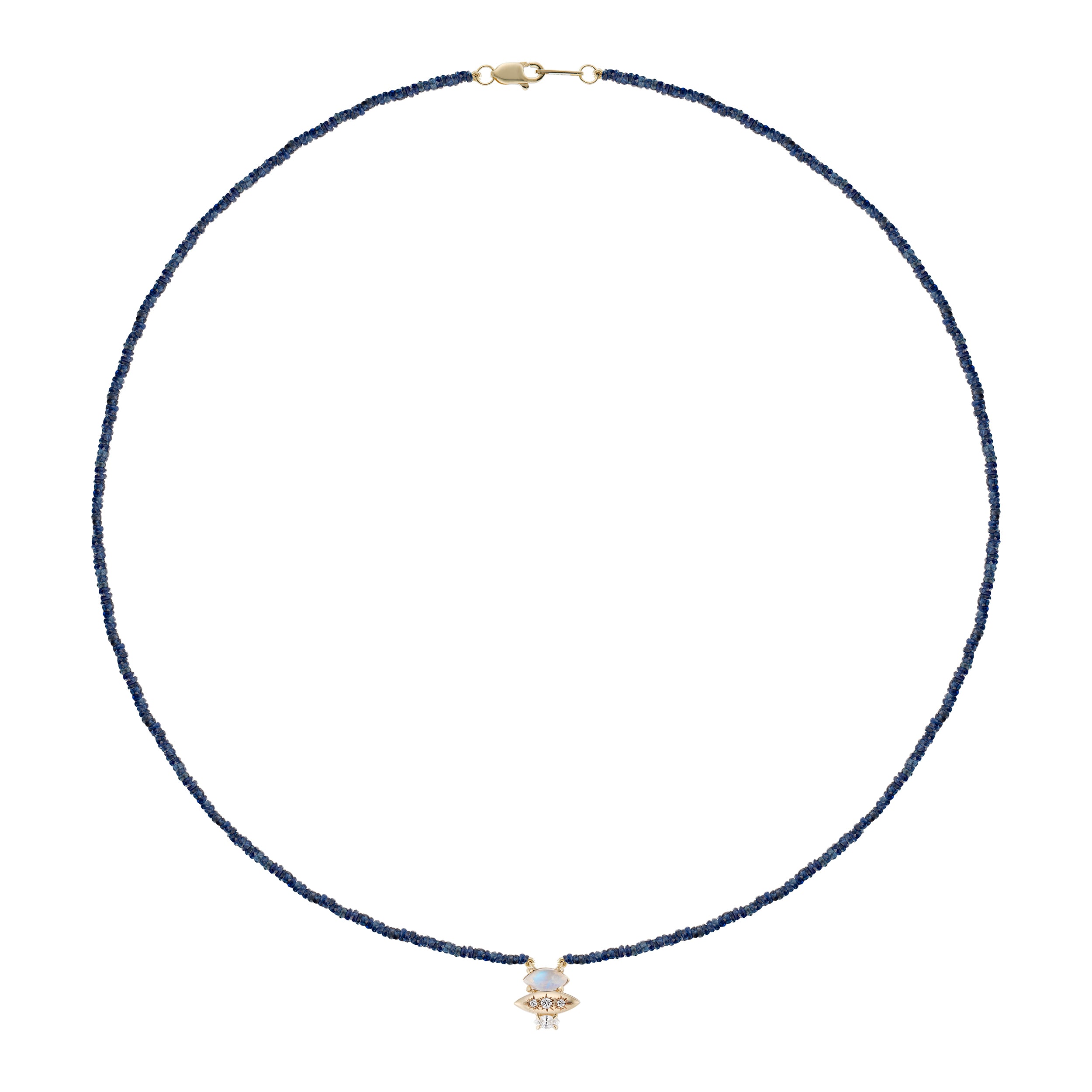 Alt="Vale Jewelry Rainfall Triple Marquise Moonstone and Beaded Sapphire Necklace Yellow Gold Wide View"