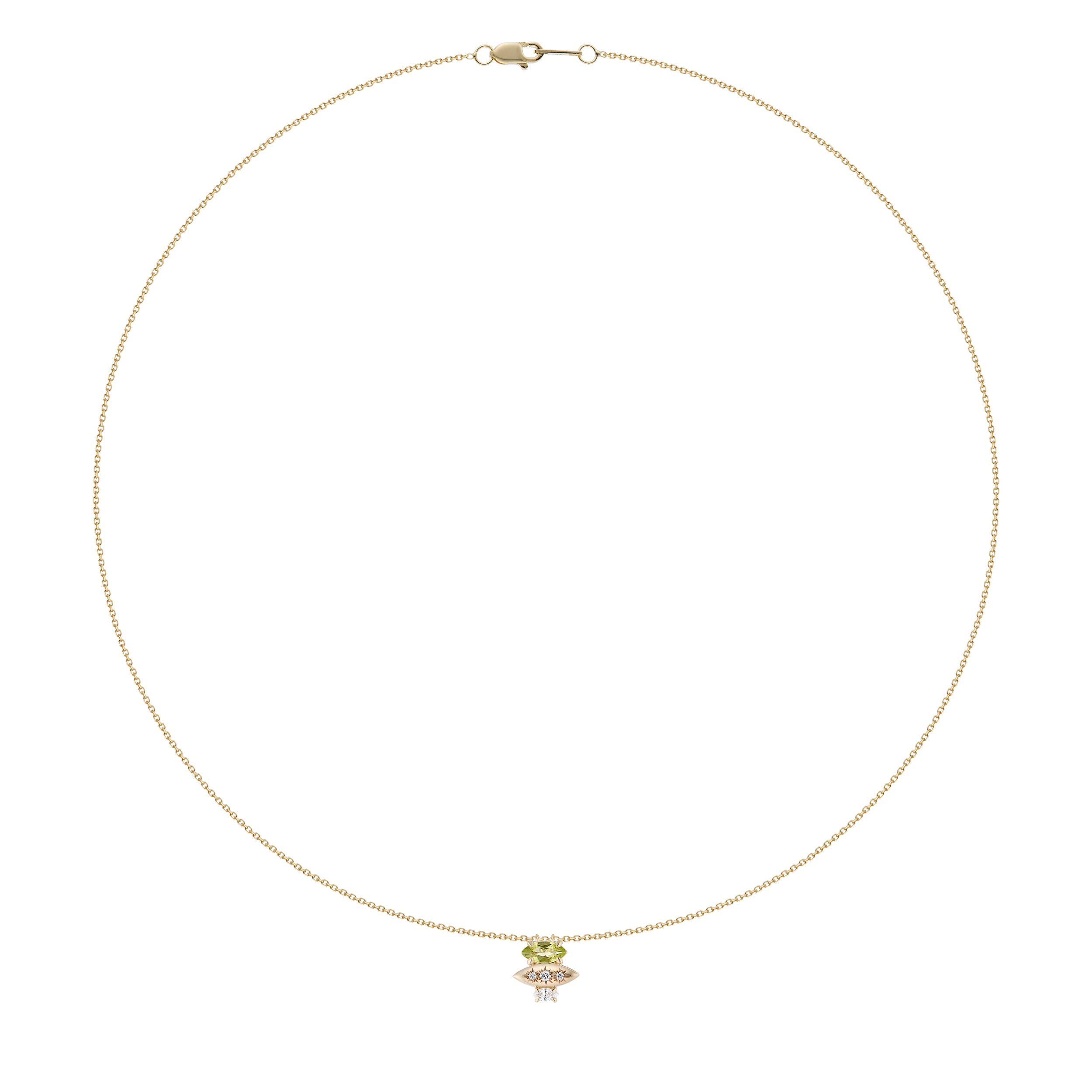 Alt="Vale Jewelry Rainfall Triple Marquise Peridot Necklace Yellow Gold Wide View"
