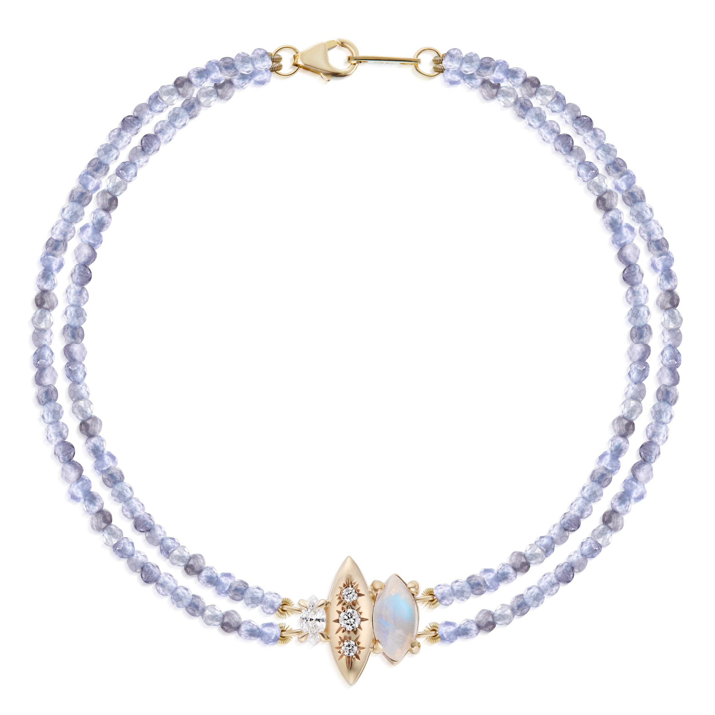 Rainfall Triple Marquise Moonstone & Beaded Tanzanite Bracelet