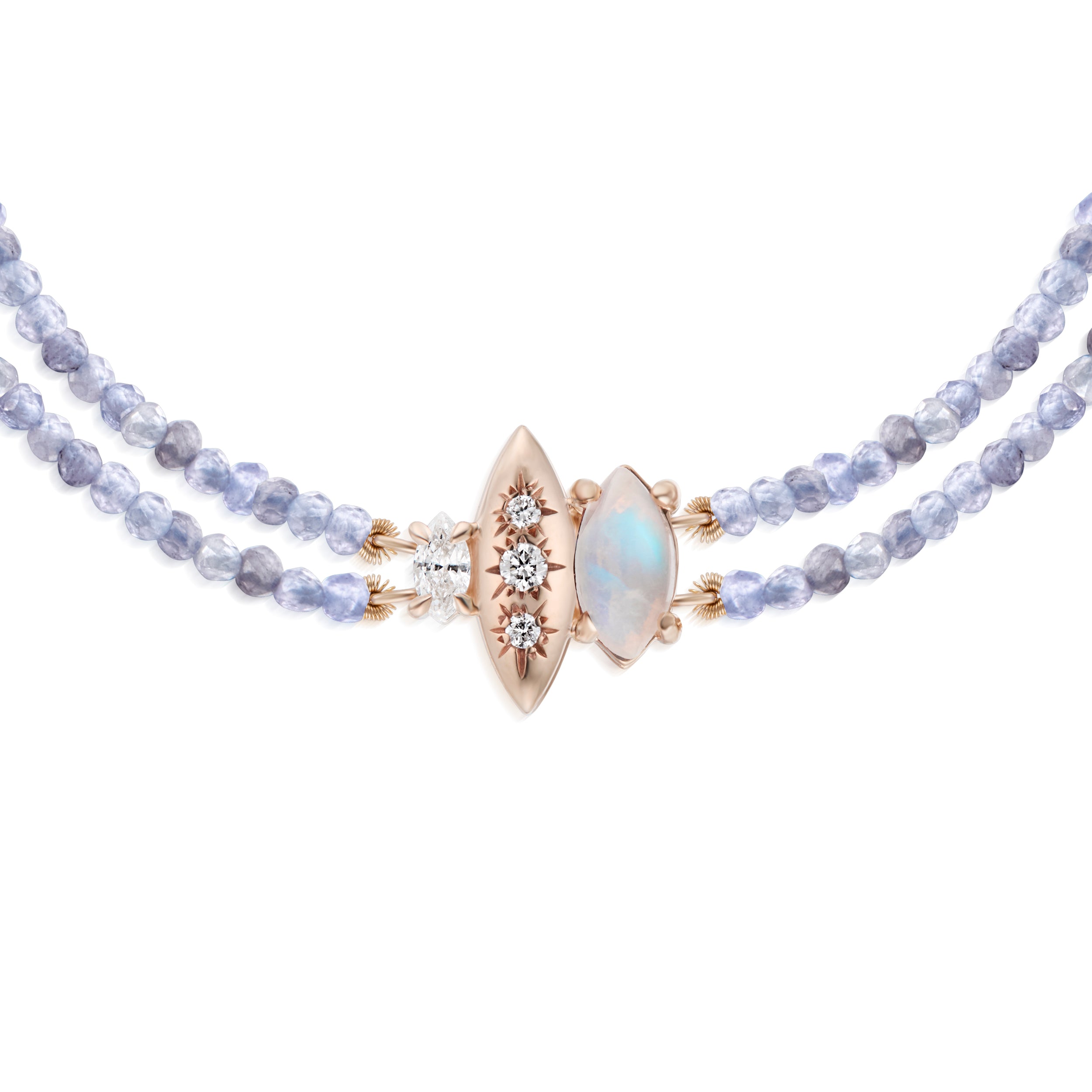 Rainfall Triple Marquise Moonstone & Beaded Tanzanite Bracelet