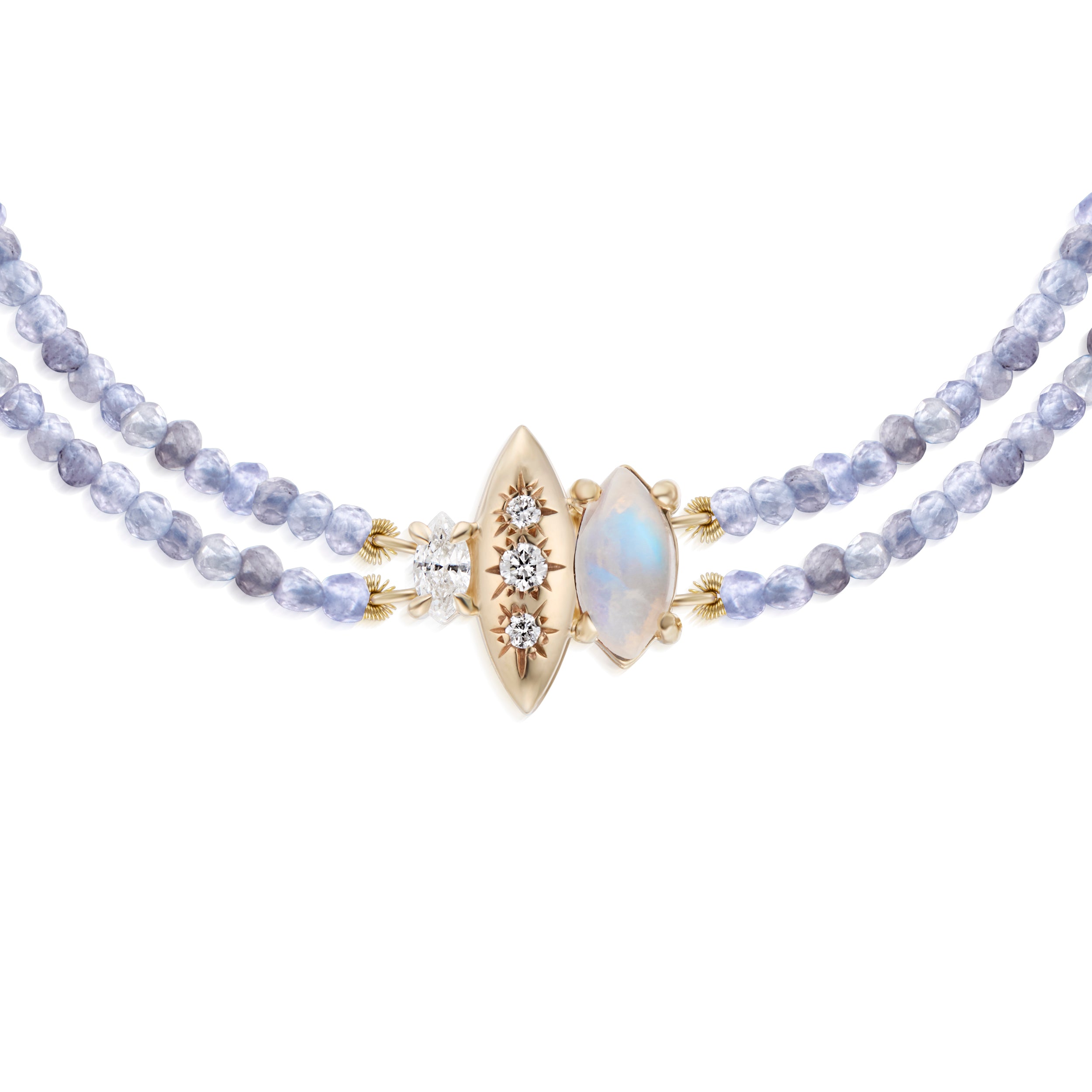 Rainfall Triple Marquise Moonstone & Beaded Tanzanite Bracelet