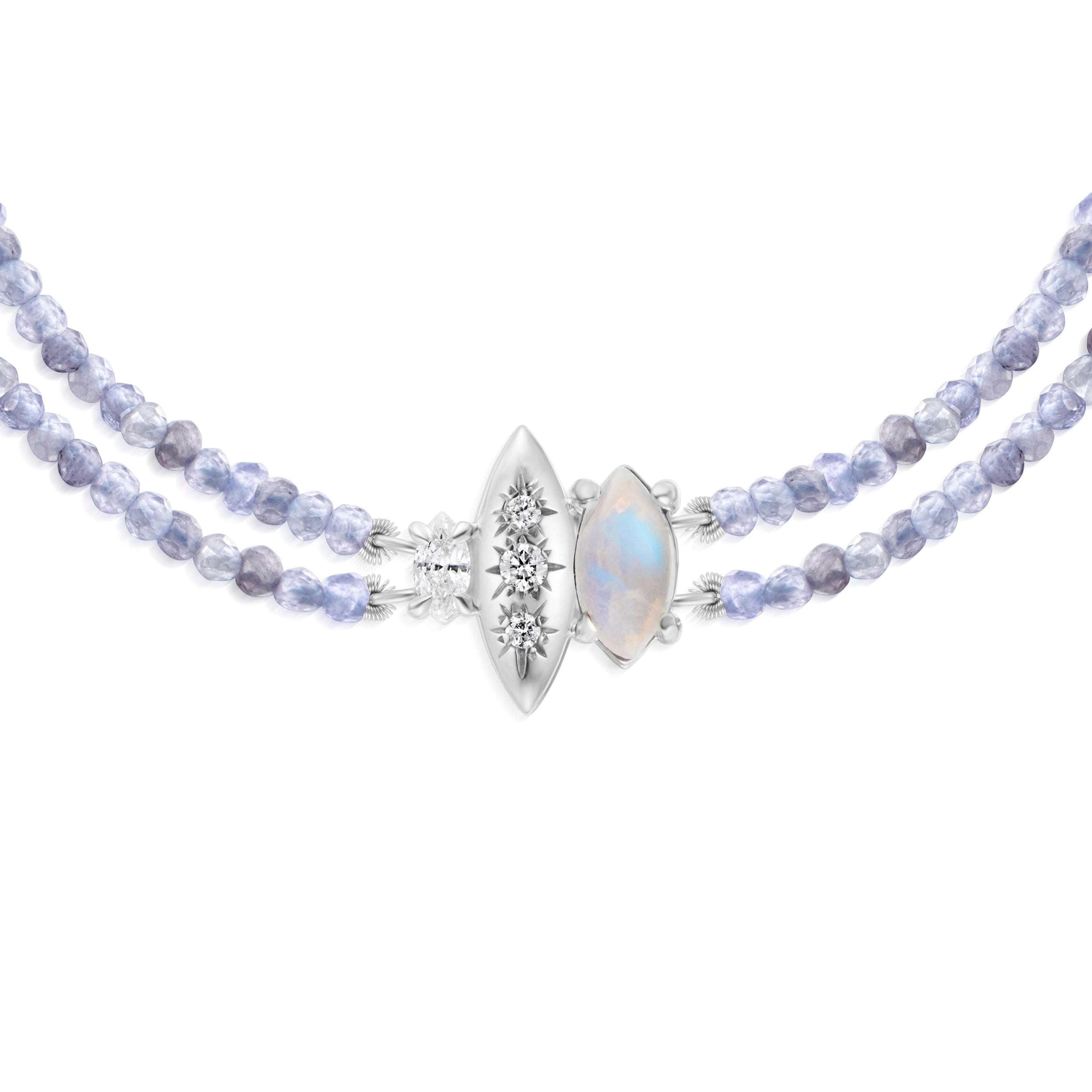Rainfall Triple Marquise Moonstone & Beaded Tanzanite Bracelet