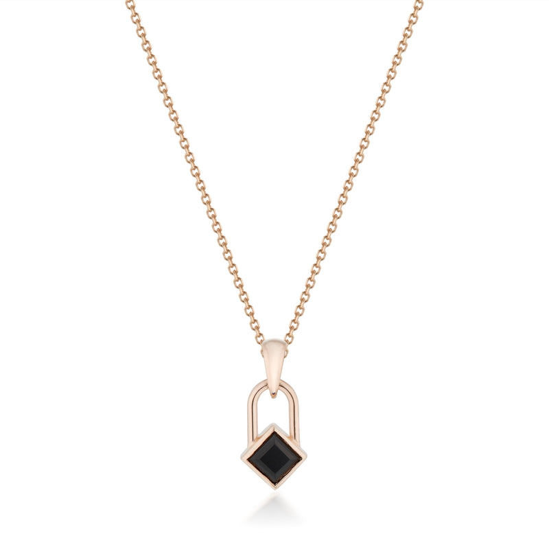 Square Lock Black Onyx Necklace