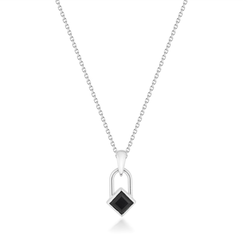 Square Lock Black Onyx Necklace