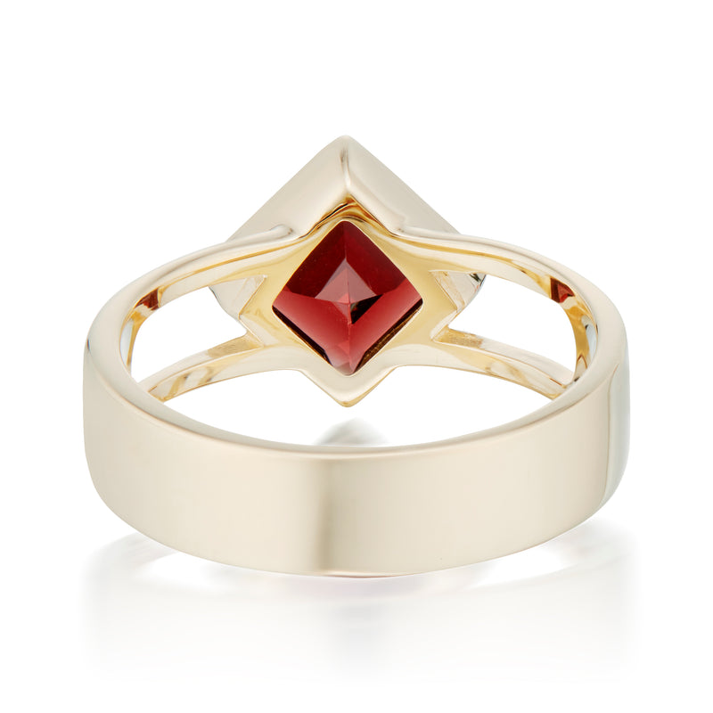 Vale Jewelry Square Garnet Open Lock Ring in Yellow Gold Back View