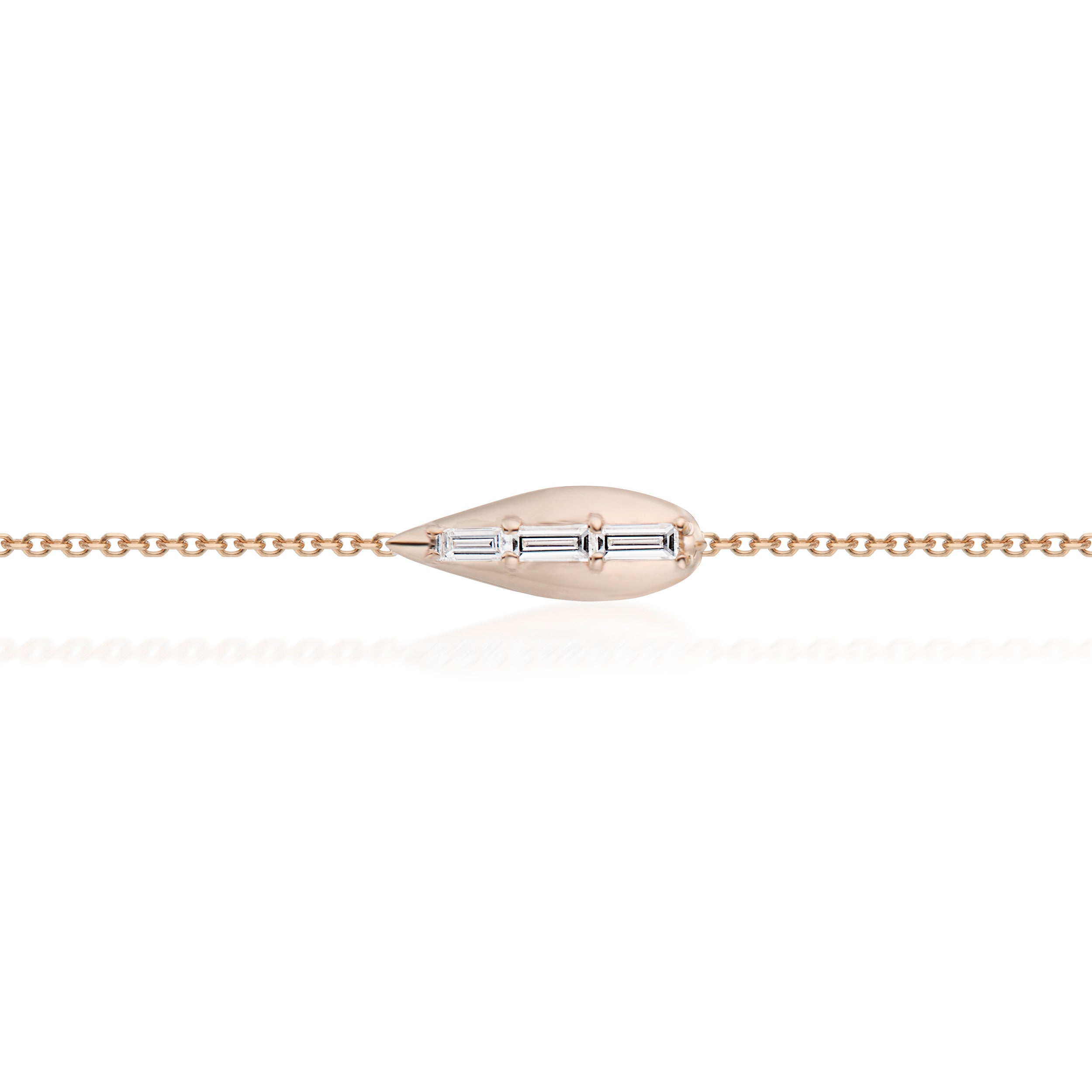 Vale Jewelry Swoop Bracelet With 3 Baguette Cut White Diamonds Close Up Rose Gold