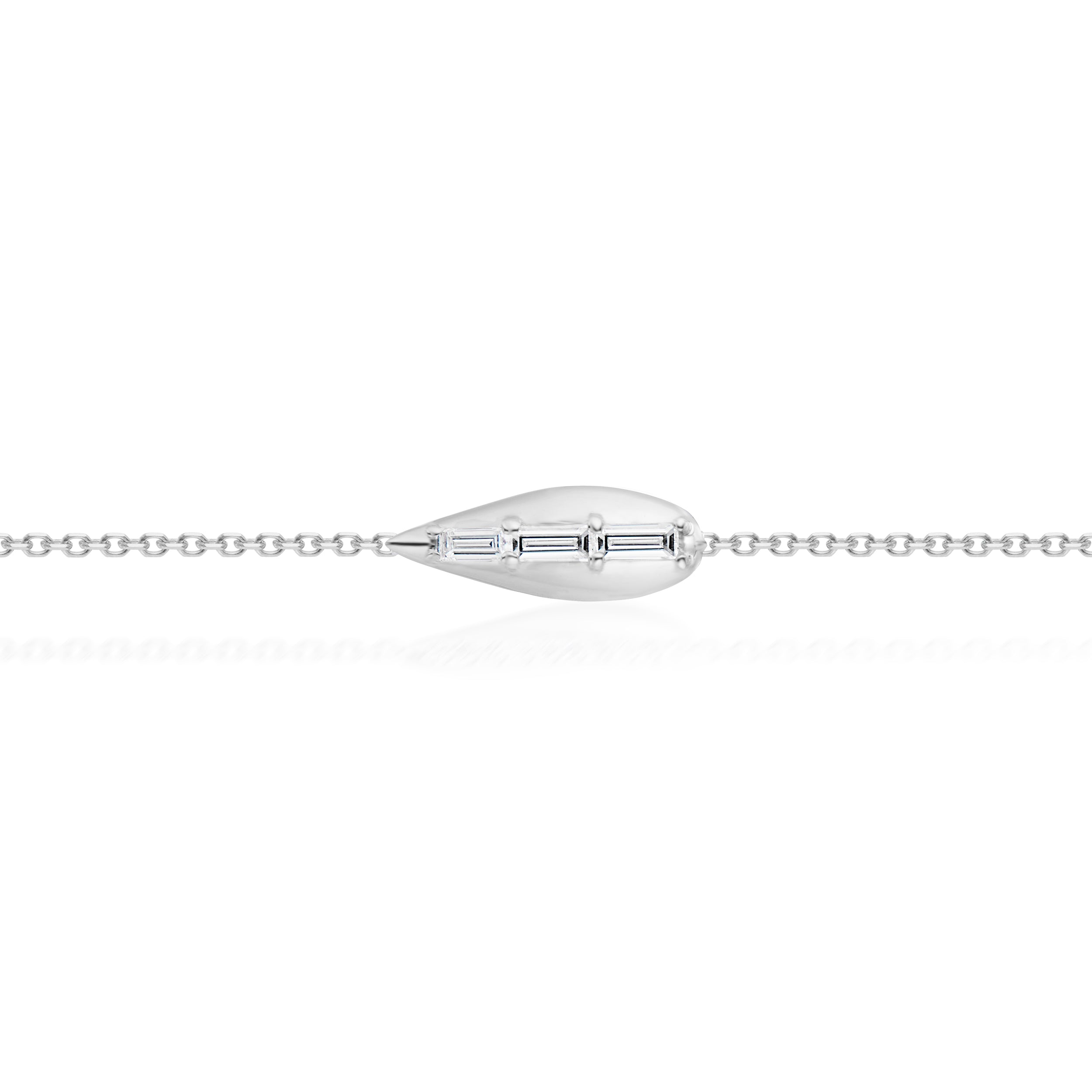 Vale Jewelry Swoop Bracelet With 3 Baguette Cut White Diamonds Close Up White Gold