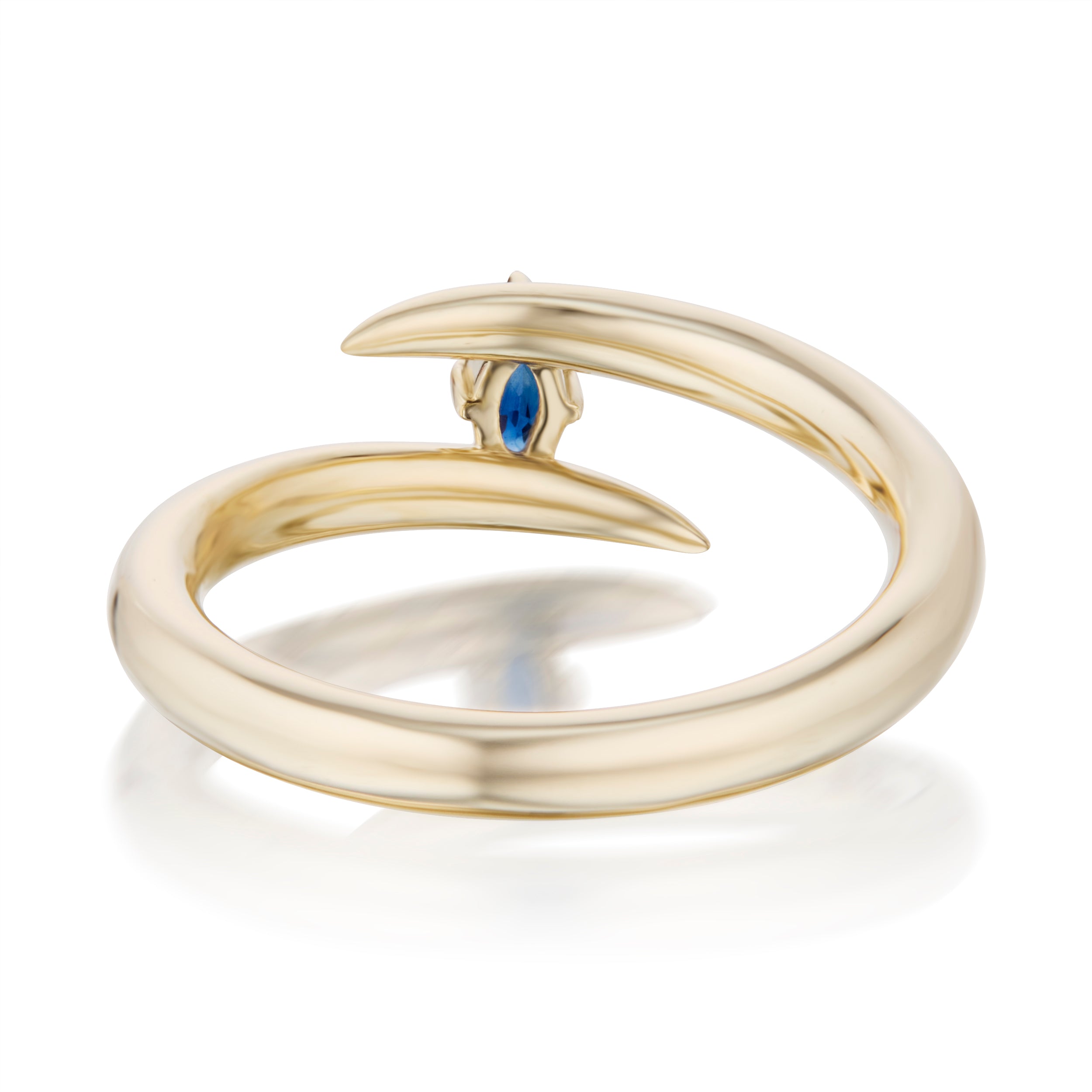 Vale Jewelry Swoop Marquise Cut Sapphire Bypass Ring Back View Yellow Gold