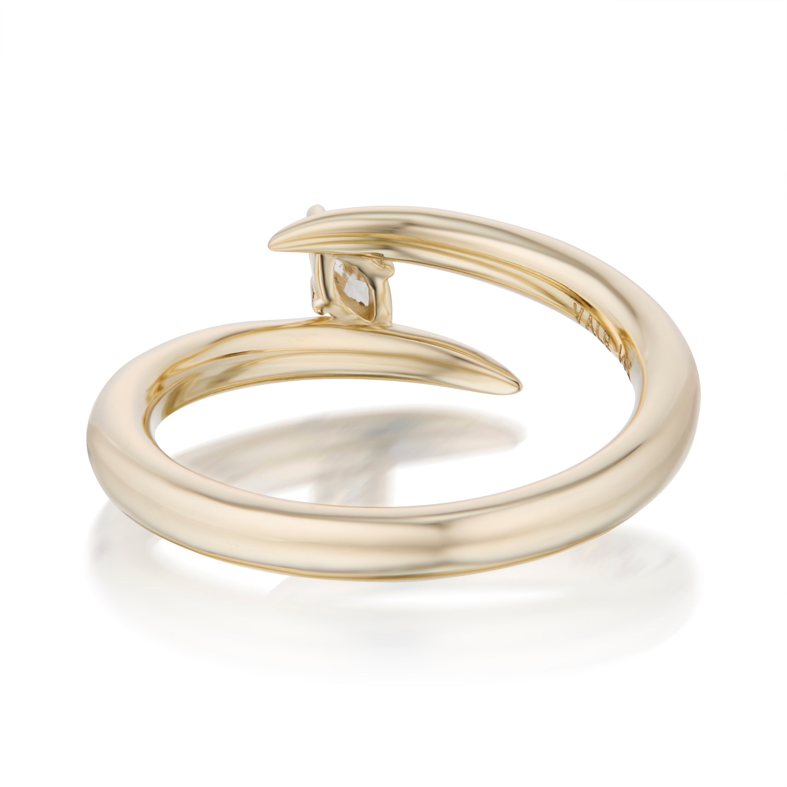 Vale Jewelry Swoop Marquise Cut White Diamond Bypass Ring Back View Yellow Gold
