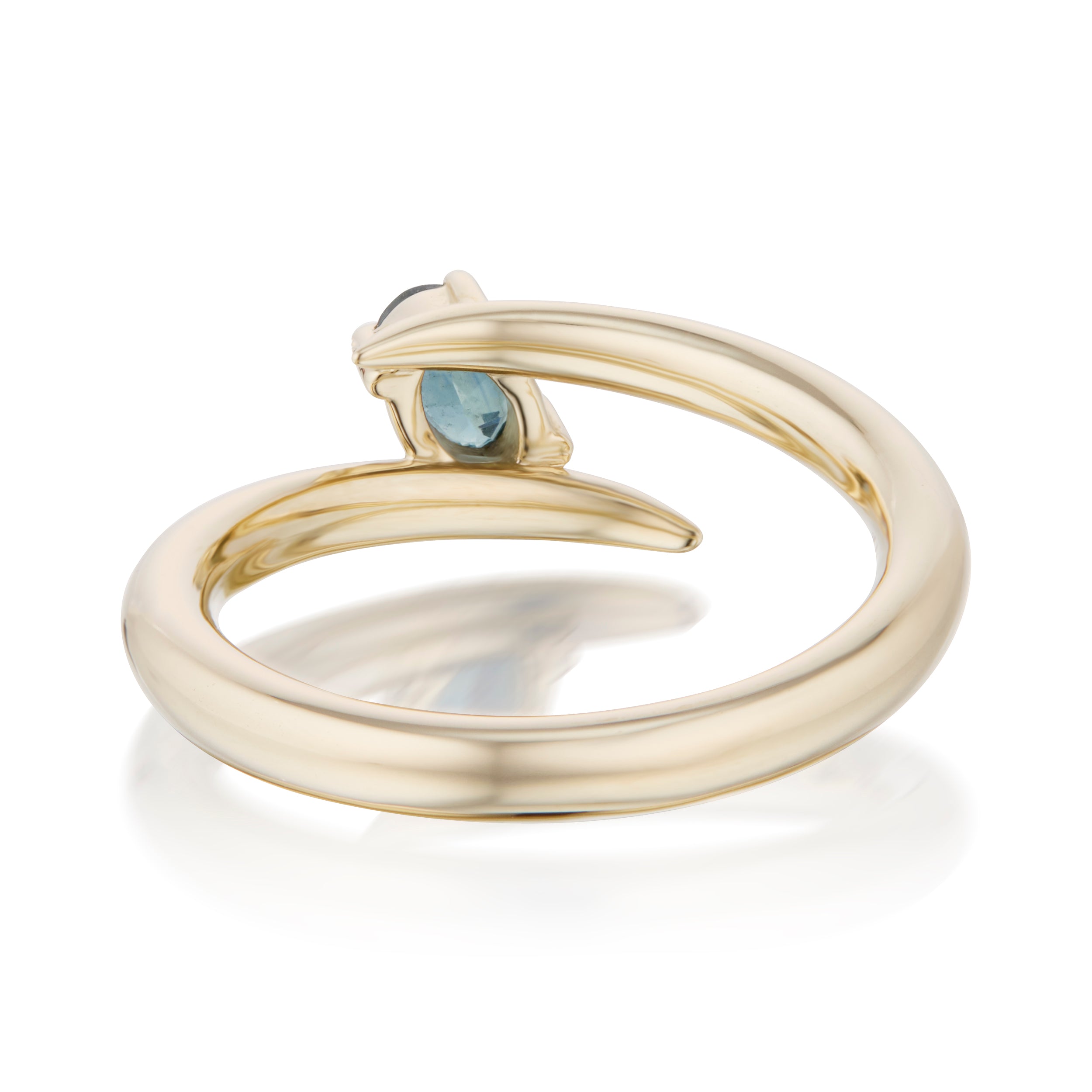 Vale Jewelry Swoop Oval Cut Diagonal Parti Sapphire Bypass Ring Back View Yellow Gold