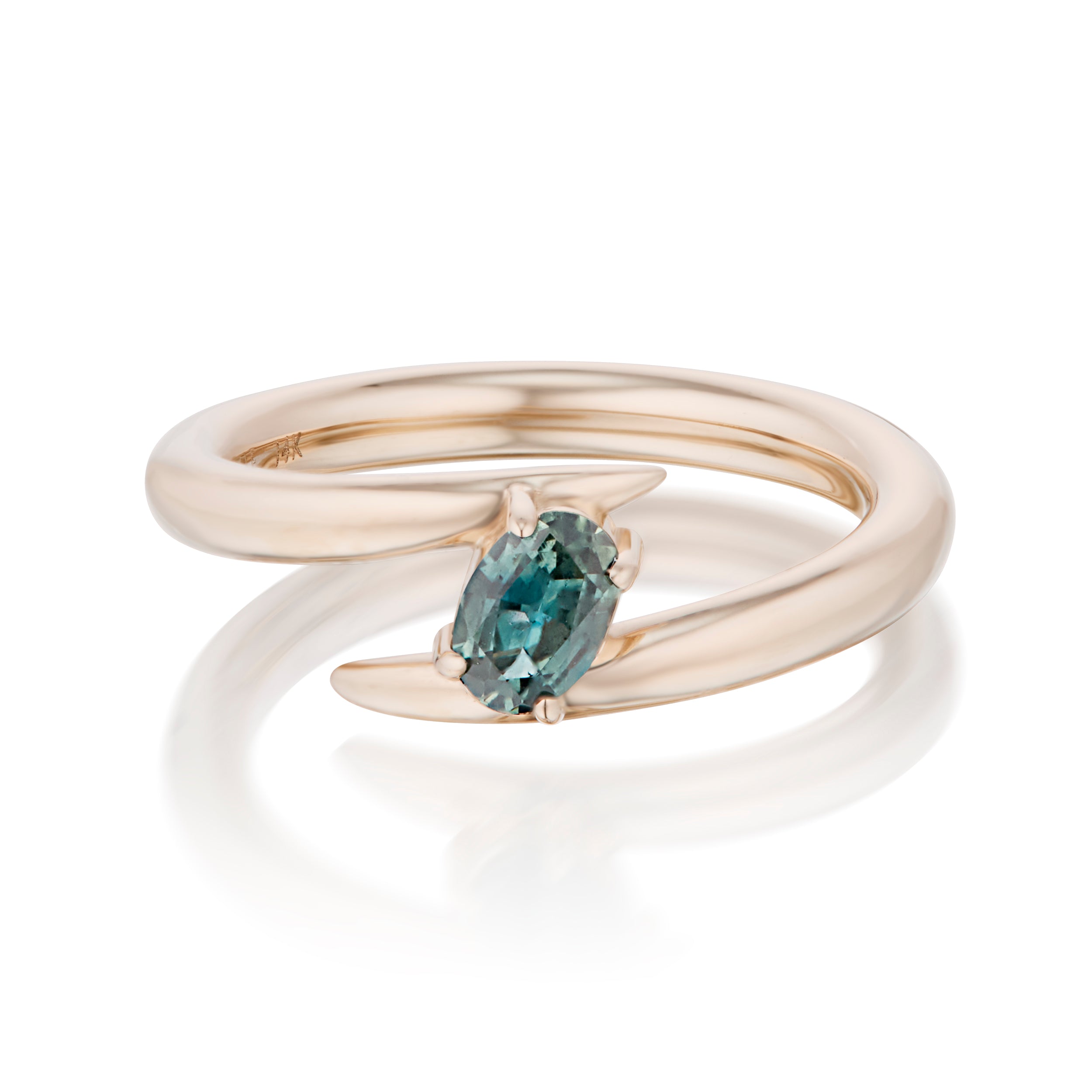 Vale Jewelry Swoop Oval Cut Diagonal Parti Sapphire Bypass Ring Front View Rose Gold
