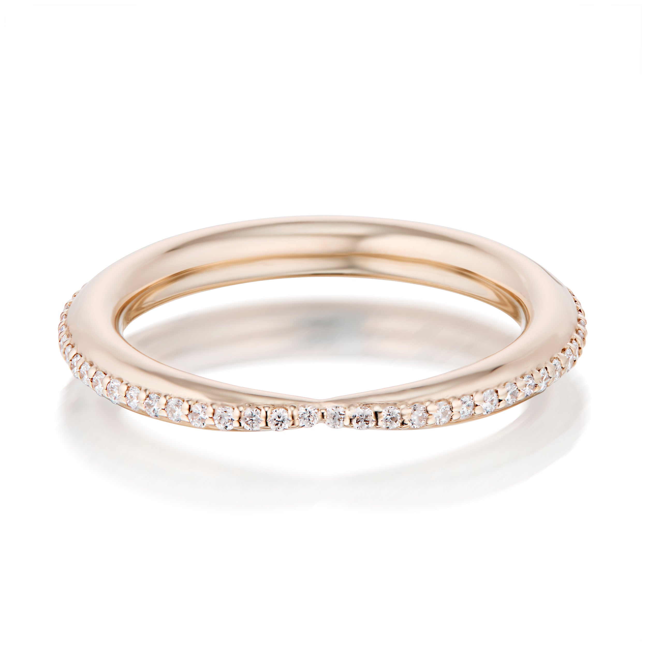 Vale Jewelry Swoop Pavé White Diamonds Kiss Ring Front View Rose Gold