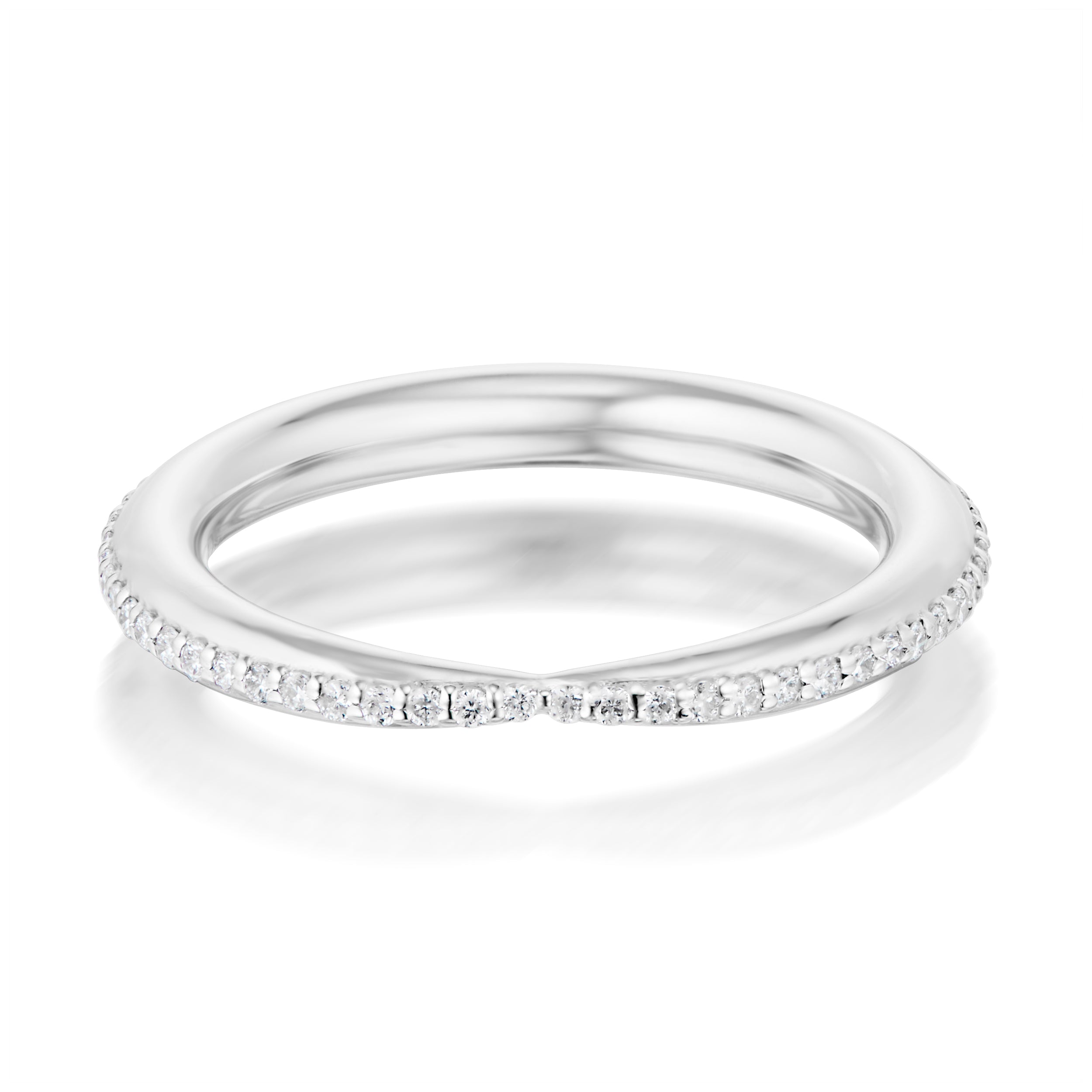 Vale Jewelry Swoop Pavé White Diamonds Kiss Ring Front View White Gold