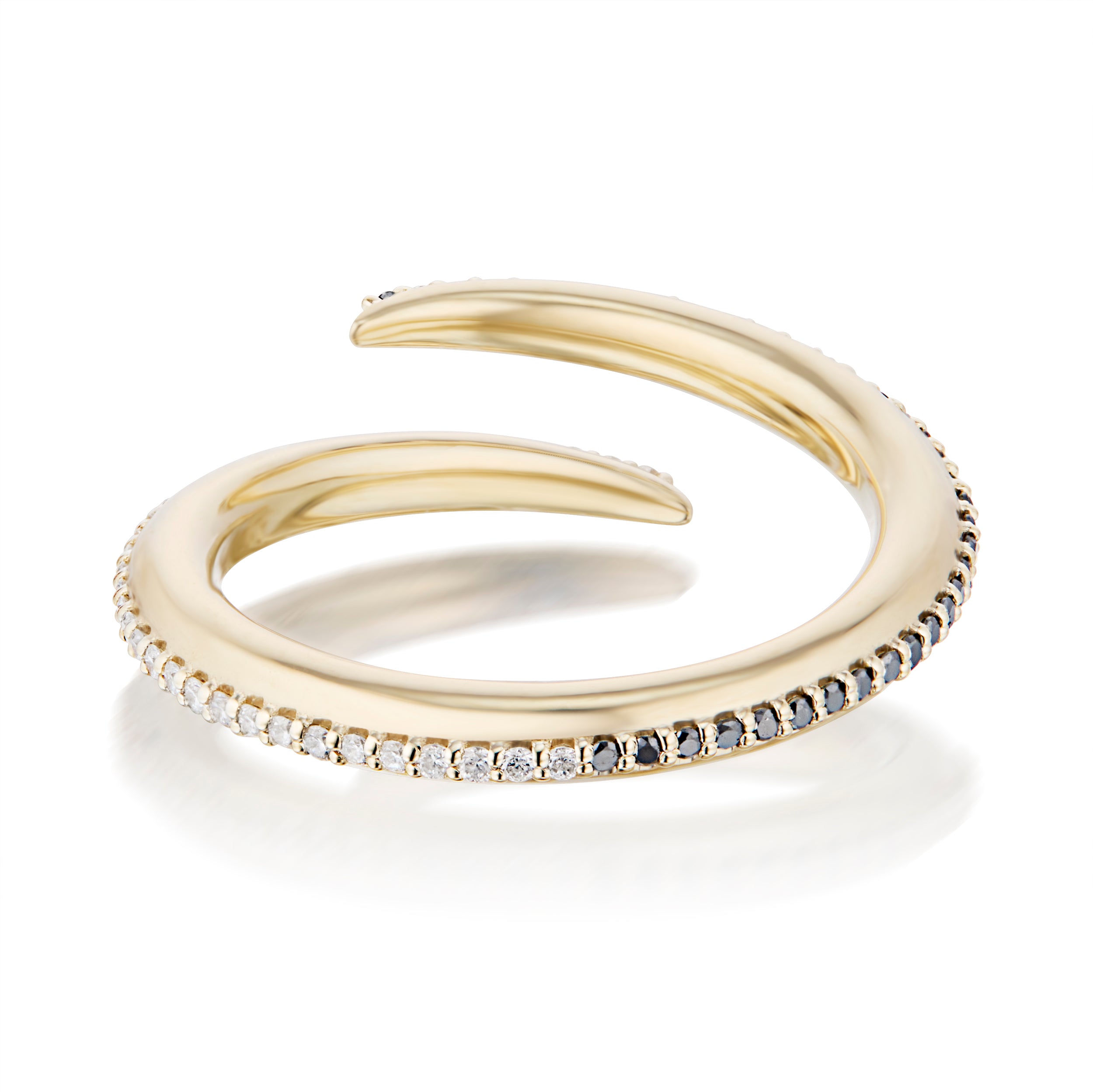 Vale Jewelry Swoop Midnight Pavé White And Black Diamonds Bypass Ring Back View Yellow Gold