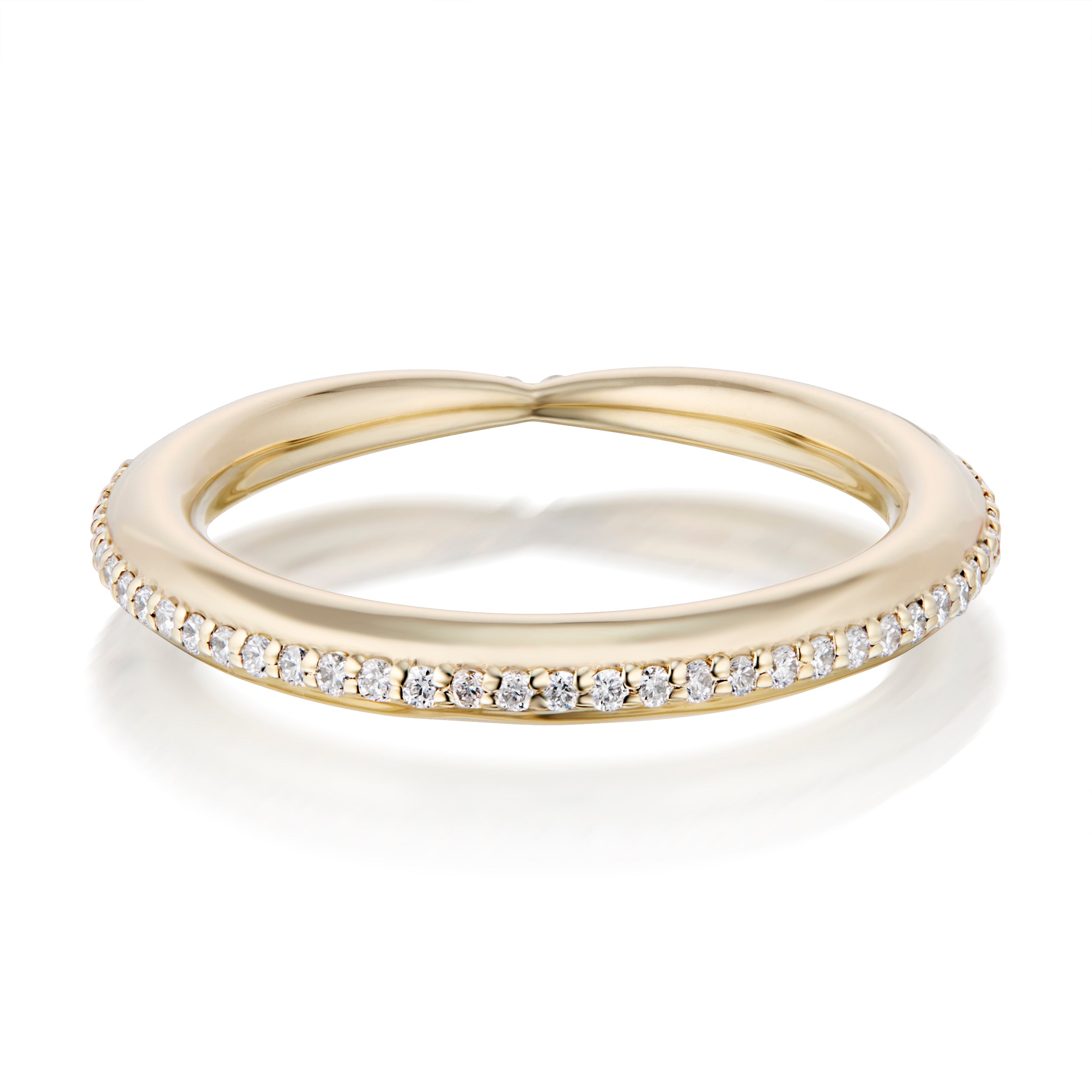 Vale Jewelry Swoop Pavé White Diamonds Kiss Ring Back View Yellow Gold