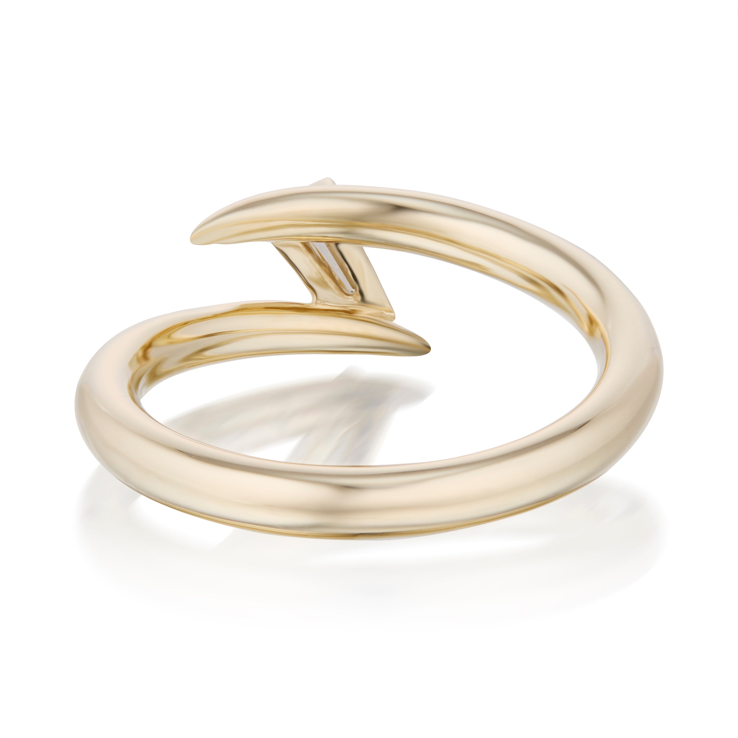 Vale Jewelry Swoop Tapered Baguette Cut White Diamond Bypass Ring Back View Yellow Gold