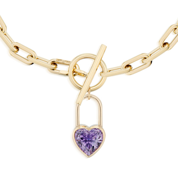 Toggle Chain Bracelet With Amethyst Heart Lock Charm