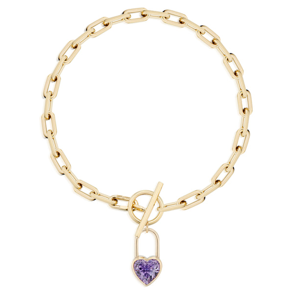 Toggle Chain Bracelet With Amethyst Heart Lock Charm