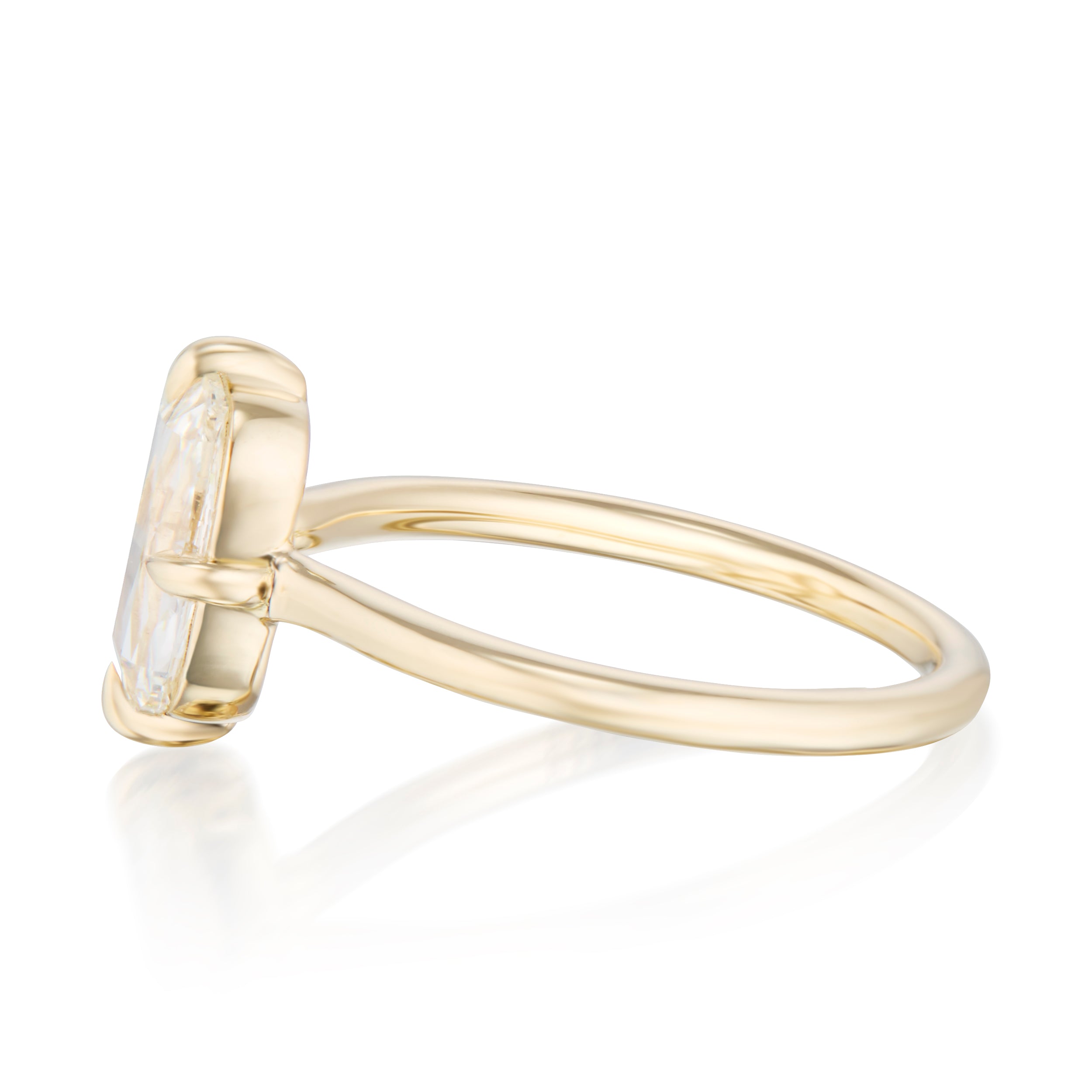 Vale Jewelry 1.49 Carat Barrel Shape Cushion Rose Cut Diamond Ring Yellow Gold Side View