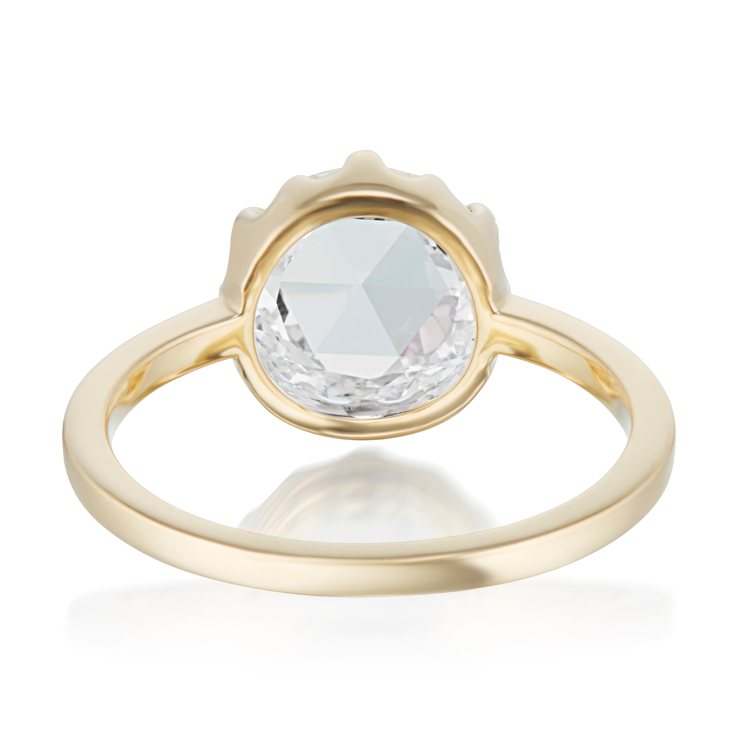 Vale Jewelry 2.10 Carat Round Rose Cut Diamond Desert Flower Ring Yellow Gold Back View