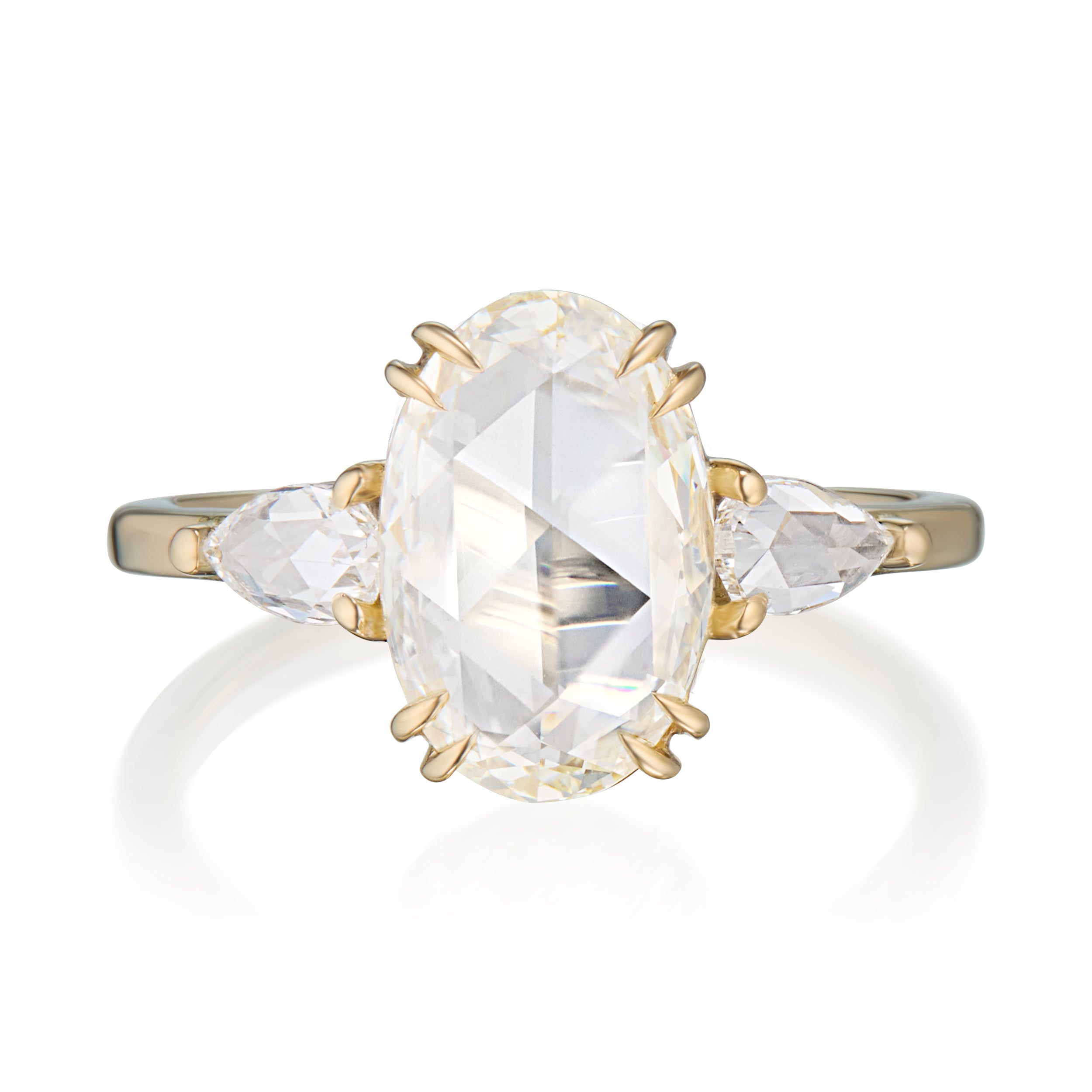 Vale Jewelry 2.23 Carat Oval Rose Cut Diamond Quinn Ring Front View in Yellow Gold