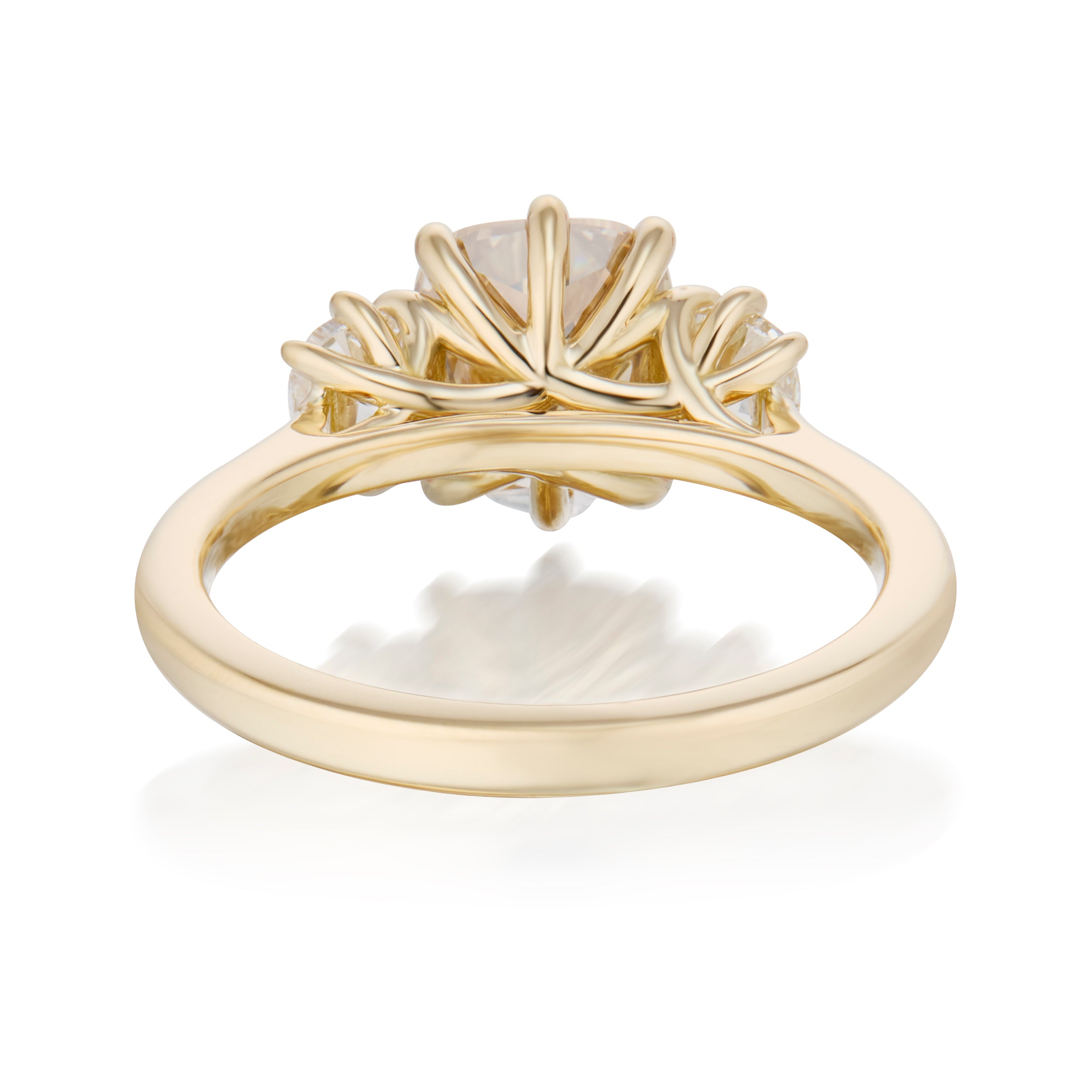 Vale Jewelry 3-Stone 2.35 Carat Fancy Yellowish-Brown Diamond Maëlle Ring Yellow Gold Back View
