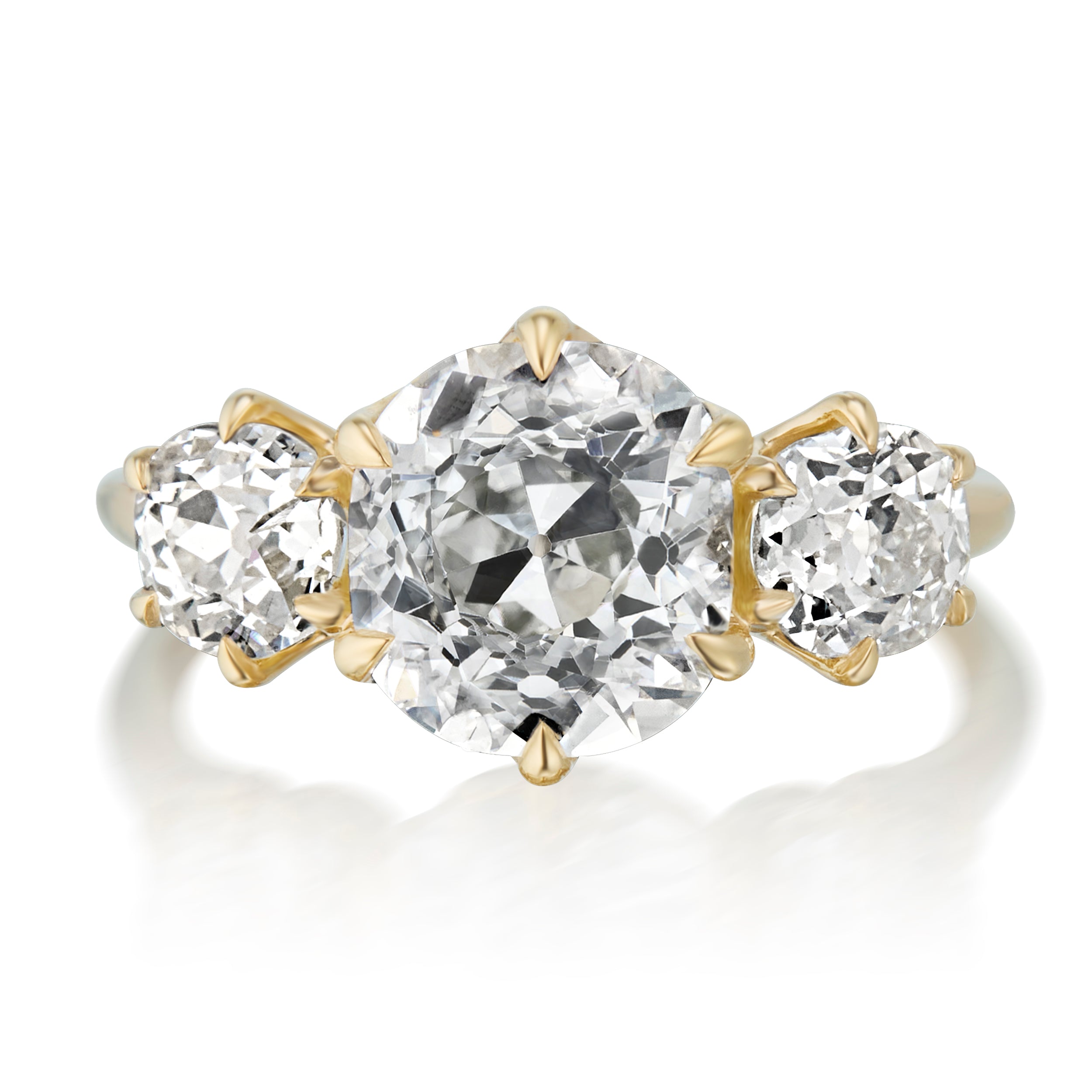 Vale Jewelry 3-Stone 3.10 Carat Old Mine Cut Diamond Ellis Ring Front View