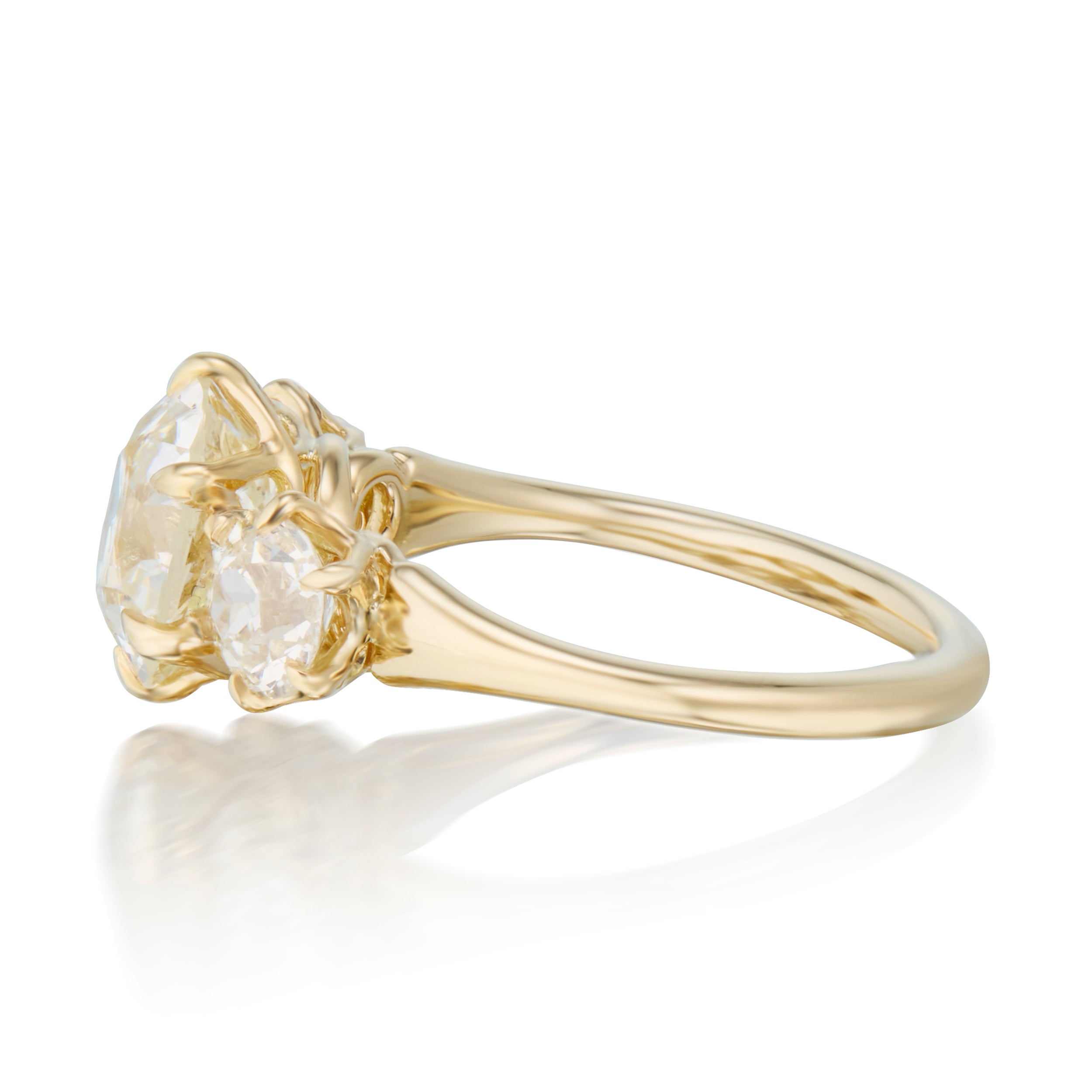 Vale Jewelry 3-Stone 3.10 Carat Old Mine Cut Diamond Ellis Ring Side View