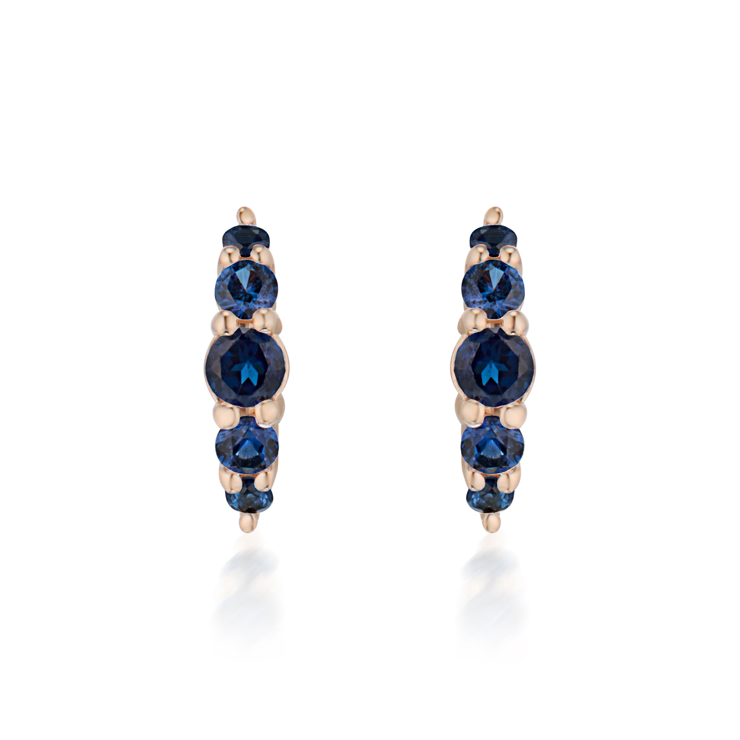 Alt="Vale Jewelry Belle du Jour Earrings with blue sapphires in rose gold front view"