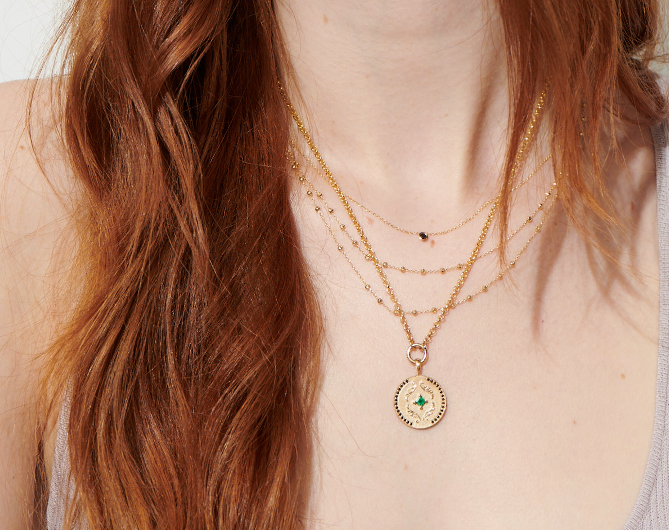 Vale Jewelry Callie Necklace with Emerald on Model