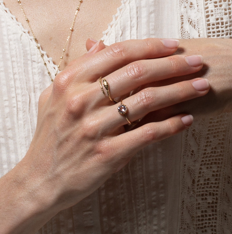 Vale Jewelry Desert Flower Ring with Morganite in Yellow Gold on Hand Model