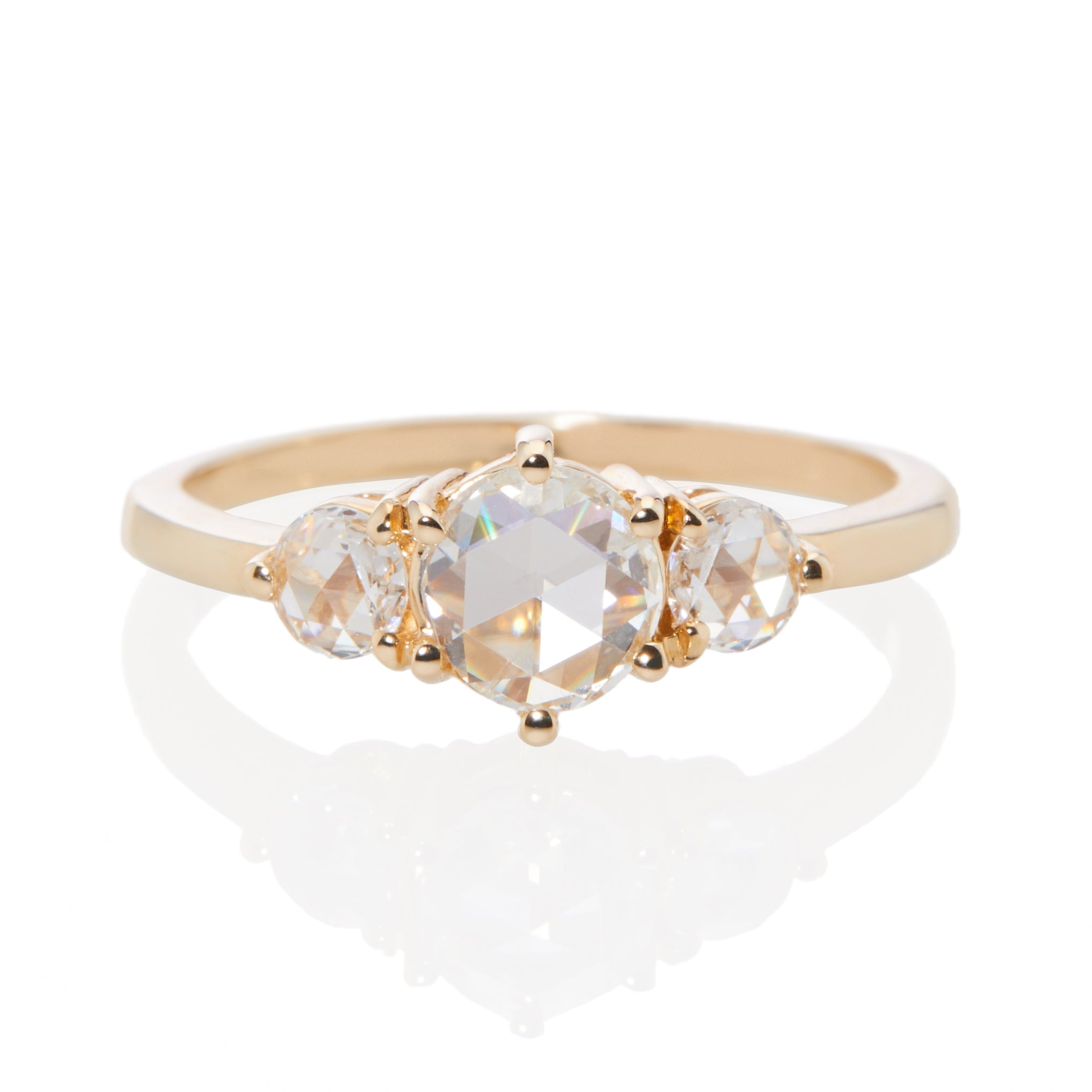 Vale Jewelry Large Tidals Ring with White Rose Cut Diamonds in 14K Yellow Gold Front View