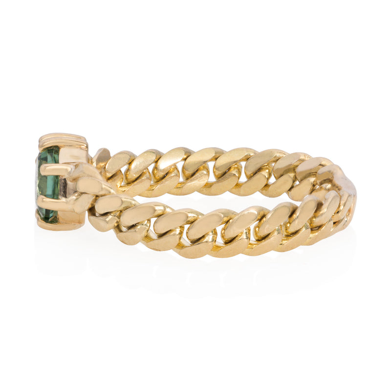 Vale Jewelry Marnie Chain Ring with Green Spinel in 14K Yellow Gold Side View