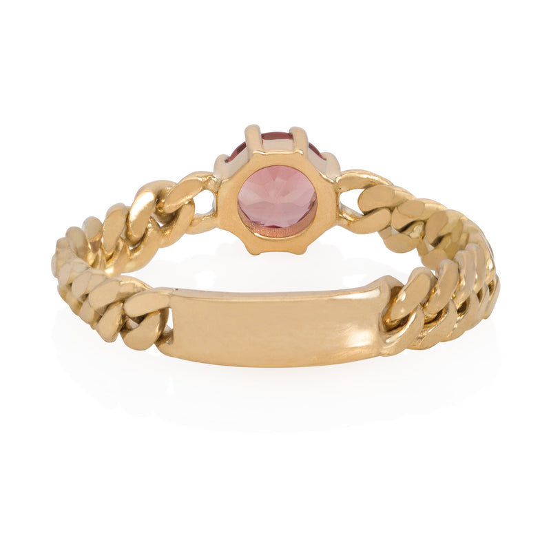Vale Jewelry Marnie Chain Ring with Pink Tourmaline in 14K Yellow Gold Back View