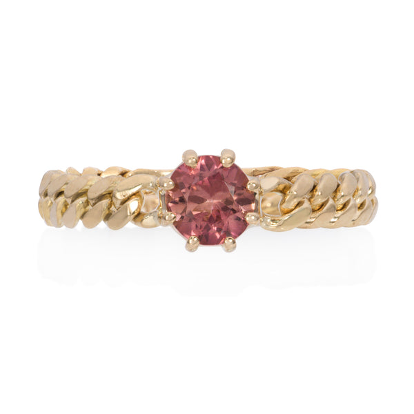 Vale Jewelry Marnie Chain Ring with Pink Tourmaline in 14K Yellow Gold Front View