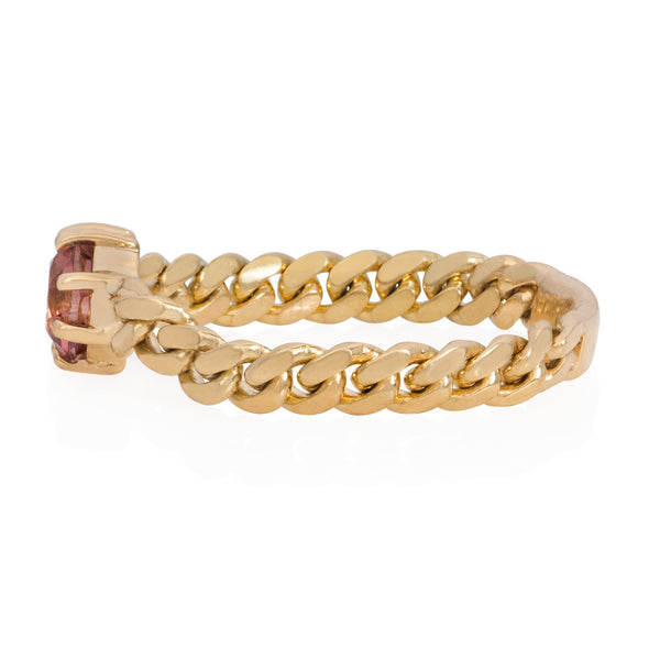 Vale Jewelry Marnie Chain Ring with Pink Tourmaline in 14K Yellow Gold Side View
