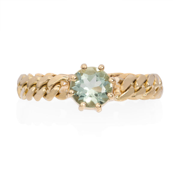 Vale Jewelry Marnie Chain Ring with Prasiolite in 14K Yellow Gold Front View