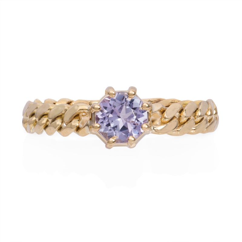 Vale Jewelry Marnie Chain Ring with Tanzanite in 14K Yellow Gold Front View
