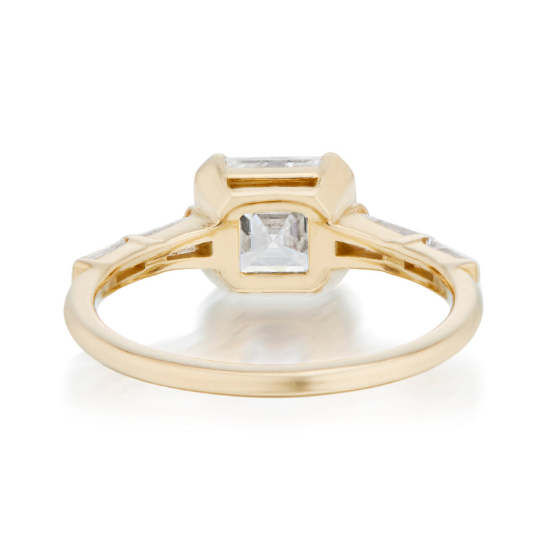 Vale Jewelry Maxwell Ring with Asscher Cut White Diamonds in Yellow Gold Back View