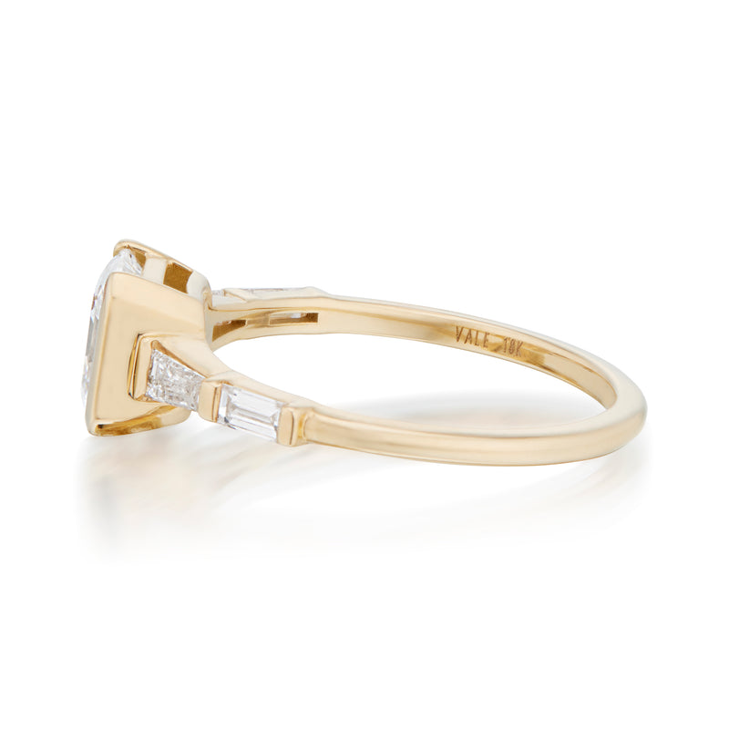 Vale Jewelry Maxwell Ring with Asscher Cut White Diamonds in Yellow Gold Side View