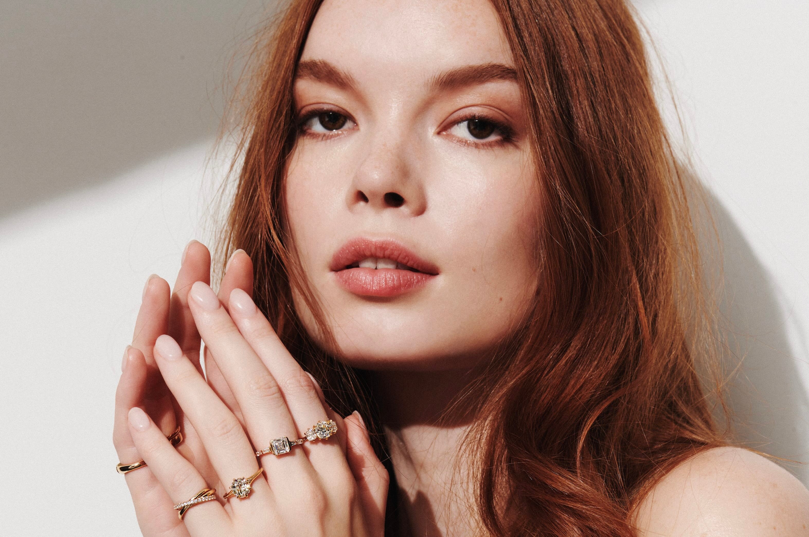 Model Wearing Maxwell Ring with Asscher Cut Diamond Ring from Vale Jewelry