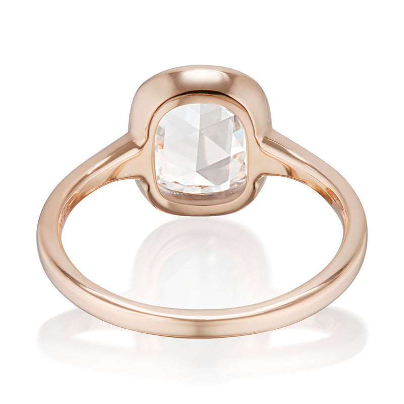 Vale Jewelry OOAK 1.37 Carat Rose Cut Cushion Shaped Bezel Set Diamond Ring Rose Gold Back