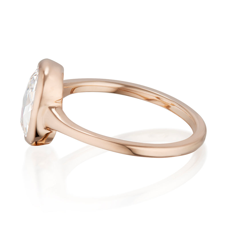 Vale Jewelry OOAK 1.37 Carat Rose Cut Cushion Shaped Bezel Set Diamond Ring Rose Gold Side