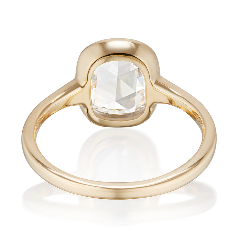 Vale Jewelry OOAK 1.37 Carat Rose Cut Cushion Shaped Bezel Set Diamond Ring Yellow Gold Back