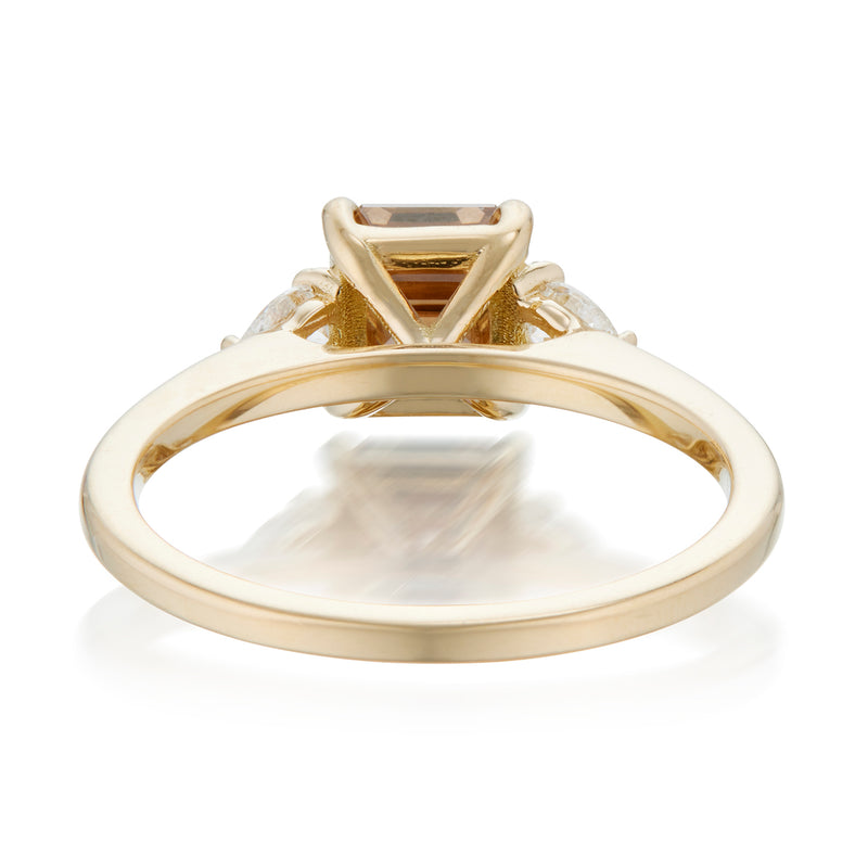 Vale Jewelry OOAK 1.50 Carat Fancy Yellow-Brown Emerald Cut Diamond Ring Yellow Gold Back